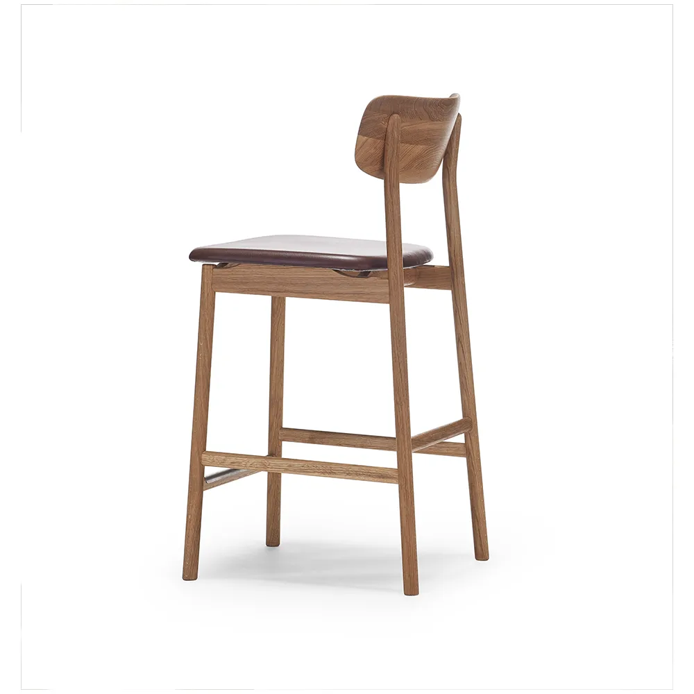 Prima Vista bar stool, Leather elmo dark brown. natural oil oak stand Stolab