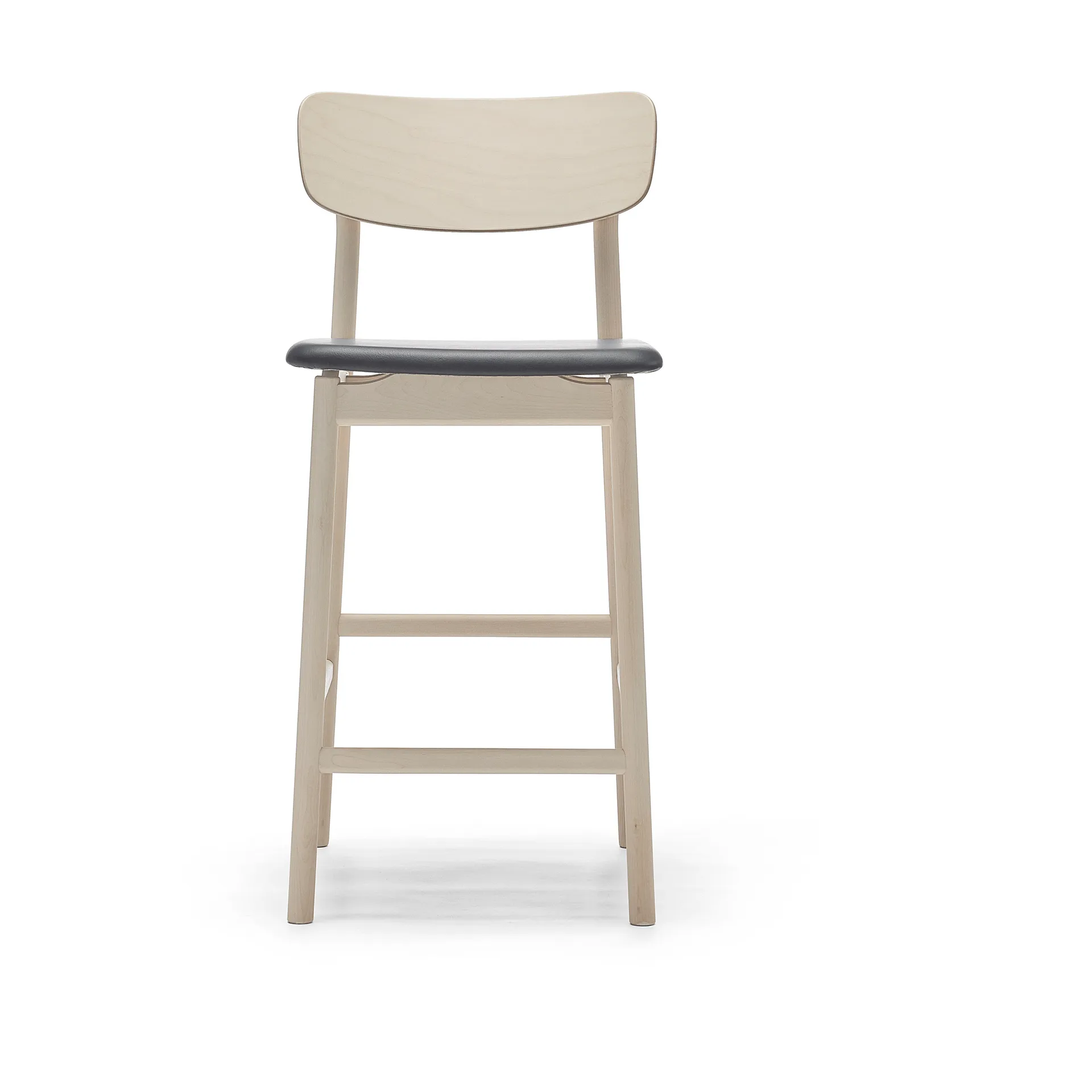 Prima Vista bar stool, Leather Elmosoft black. white oiled birch stand, 65 cm Stolab