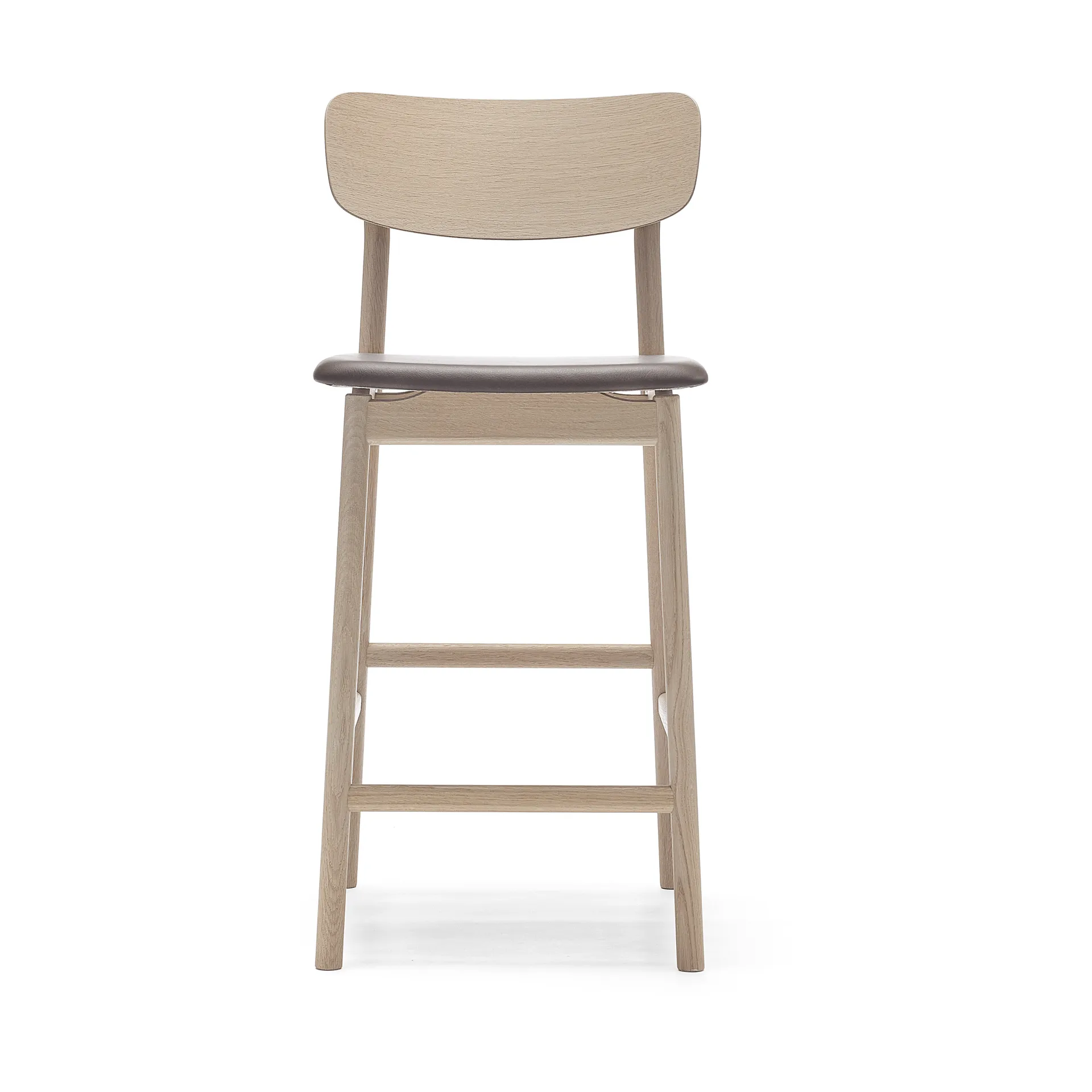 Prima Vista bar stool, Leather Elmosoft darkbrown. white oil oak stand Stolab
