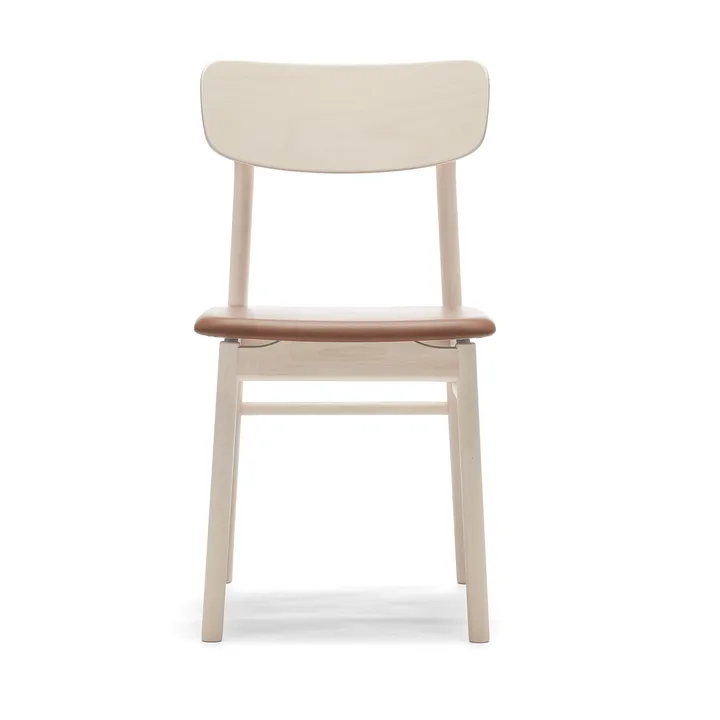 Prima Vista chair white-oiled birch - Leather Elmosoft 43807 cognac - Stolab