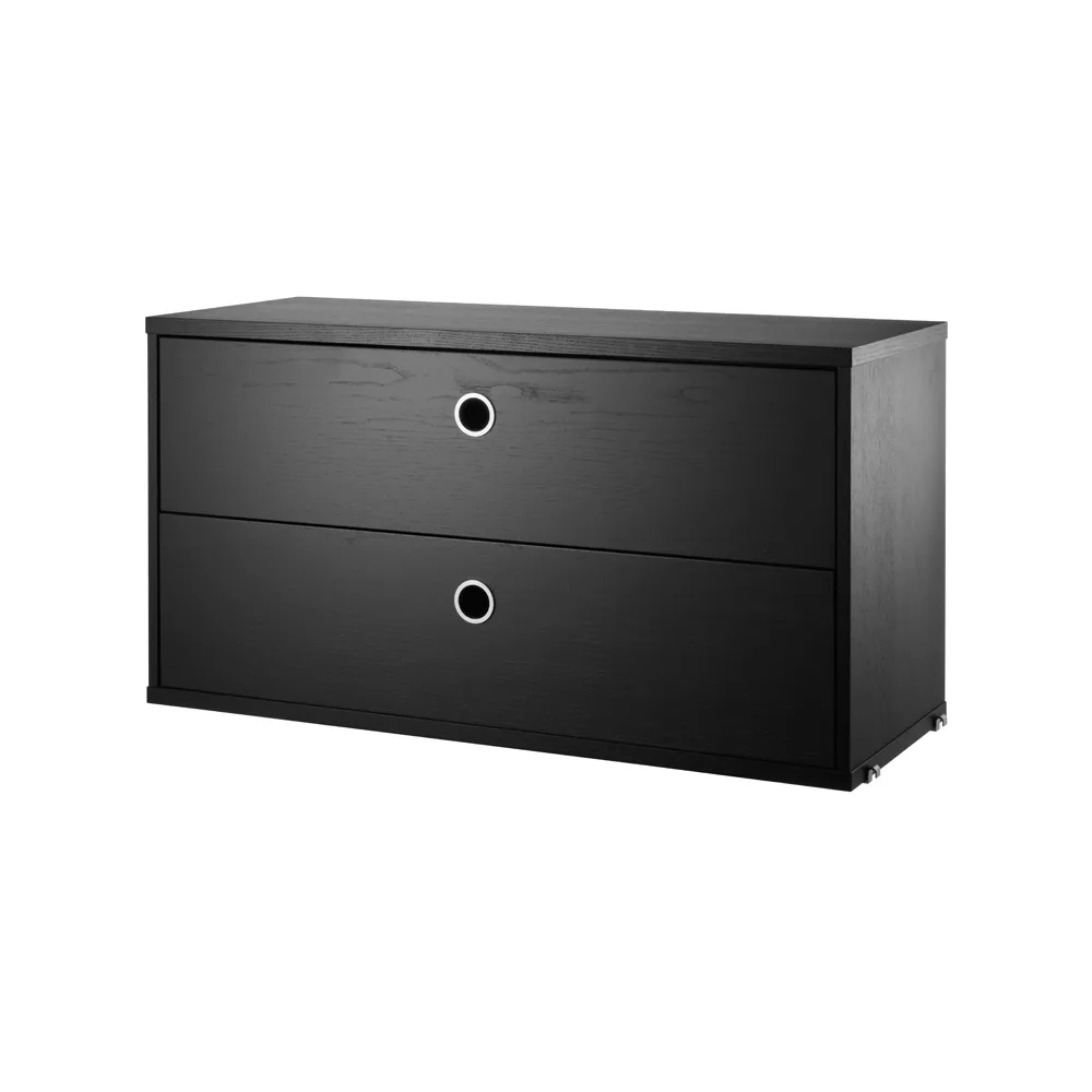 String cabinet with drawers, Black stained ash, 78x30 cm String