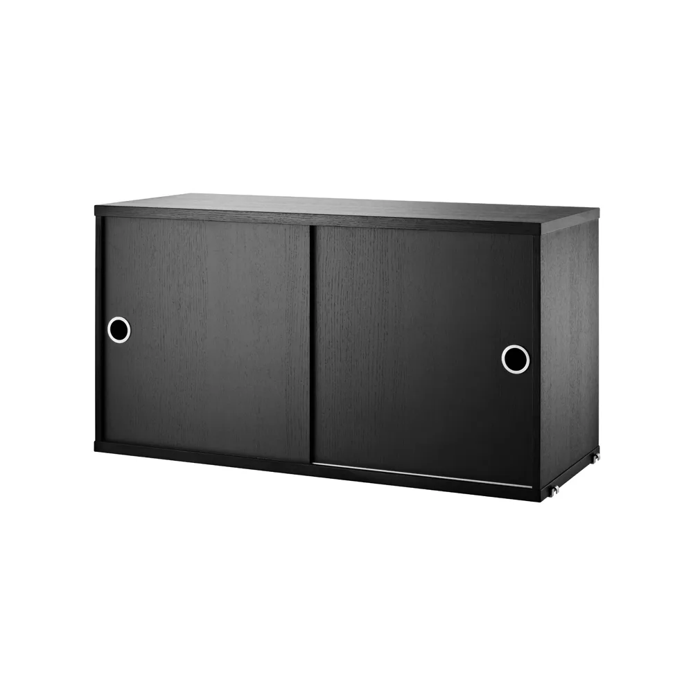 String cabinet with sliding door, Black stained ash, 78x30 cm String