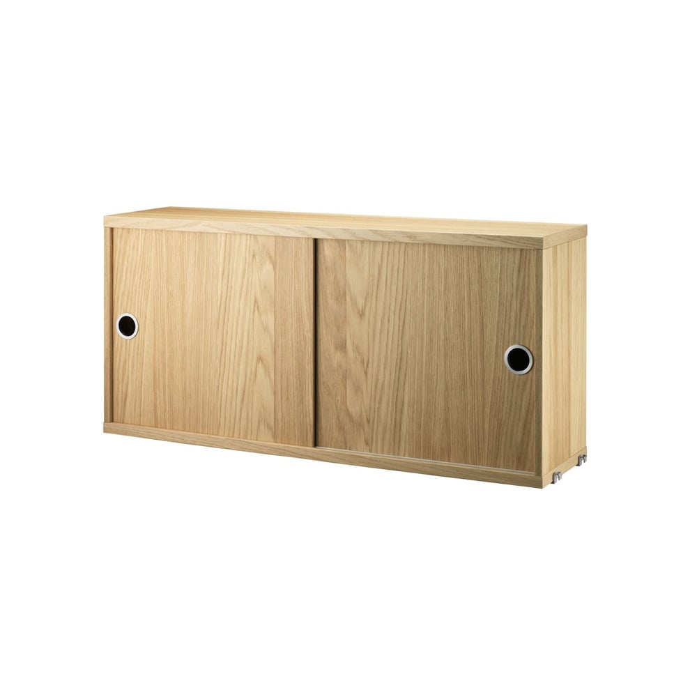 String cabinet with sliding door Oak, 78x20 cm | Scandinavian Design | Display & glass cabinets | Beige
