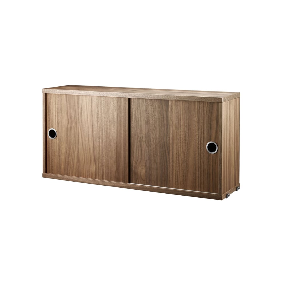 String cabinet with sliding door Walnut, 78x20 cm | Scandinavian Design | Display & glass cabinets | Brown
