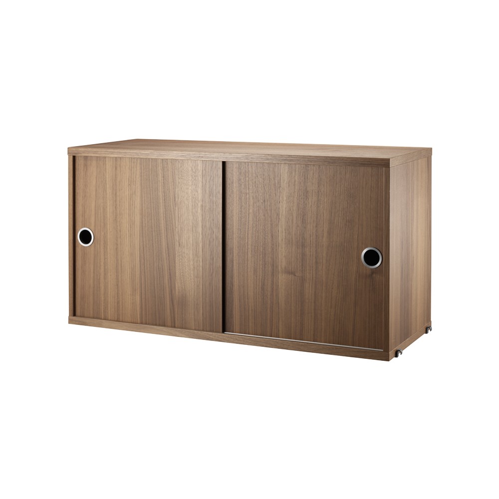 String cabinet with sliding door Walnut, 78x30 cm | Scandinavian Design | Display & glass cabinets | Brown