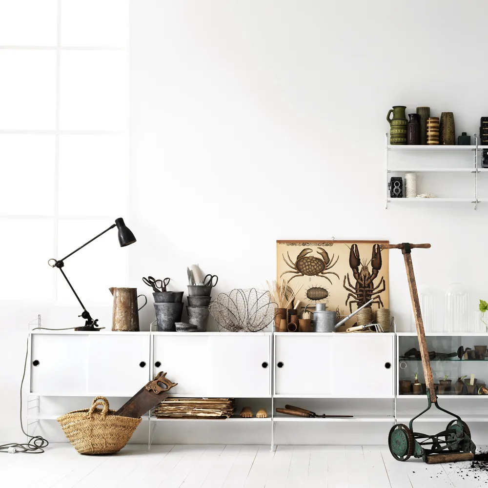 String cabinet with sliding door, White, 78x30 cm String