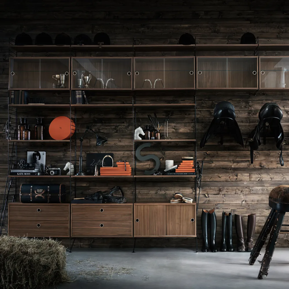 String display cabinet, Ash black stain, 78x30 cm String