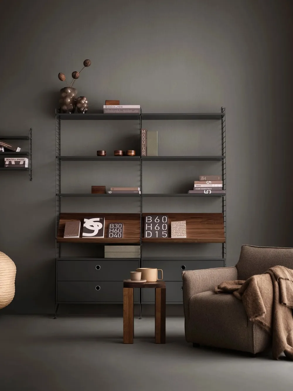 String wall panels, Dark grey, 75x20 cm, 1-pack String