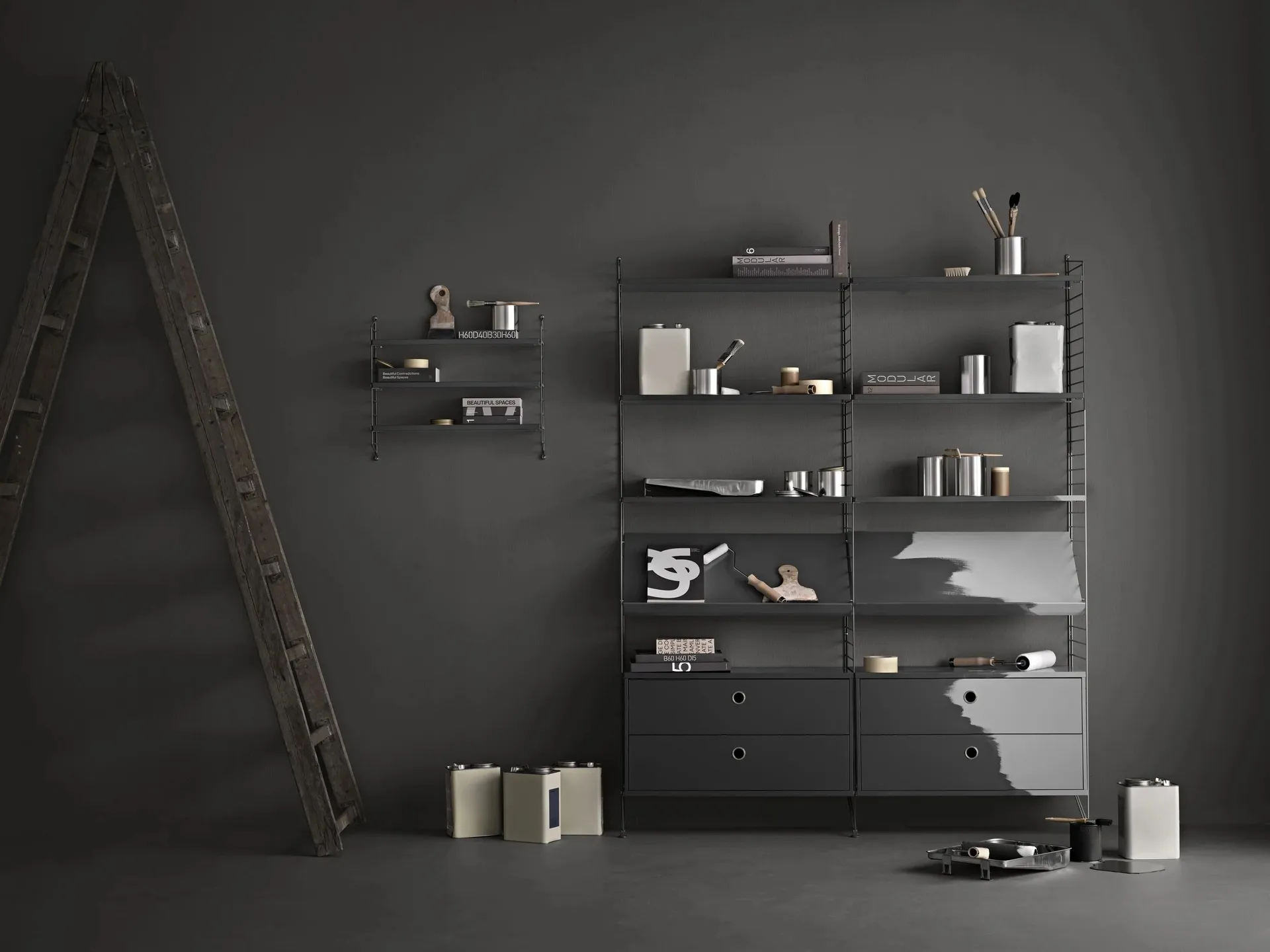 String wall panels, Dark grey, 75x30 cm, 2-pack String