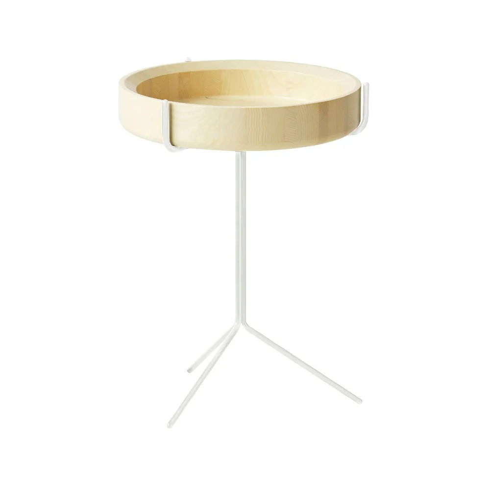Drum table, Natural lacquer-h.56cm-white stand Swedese