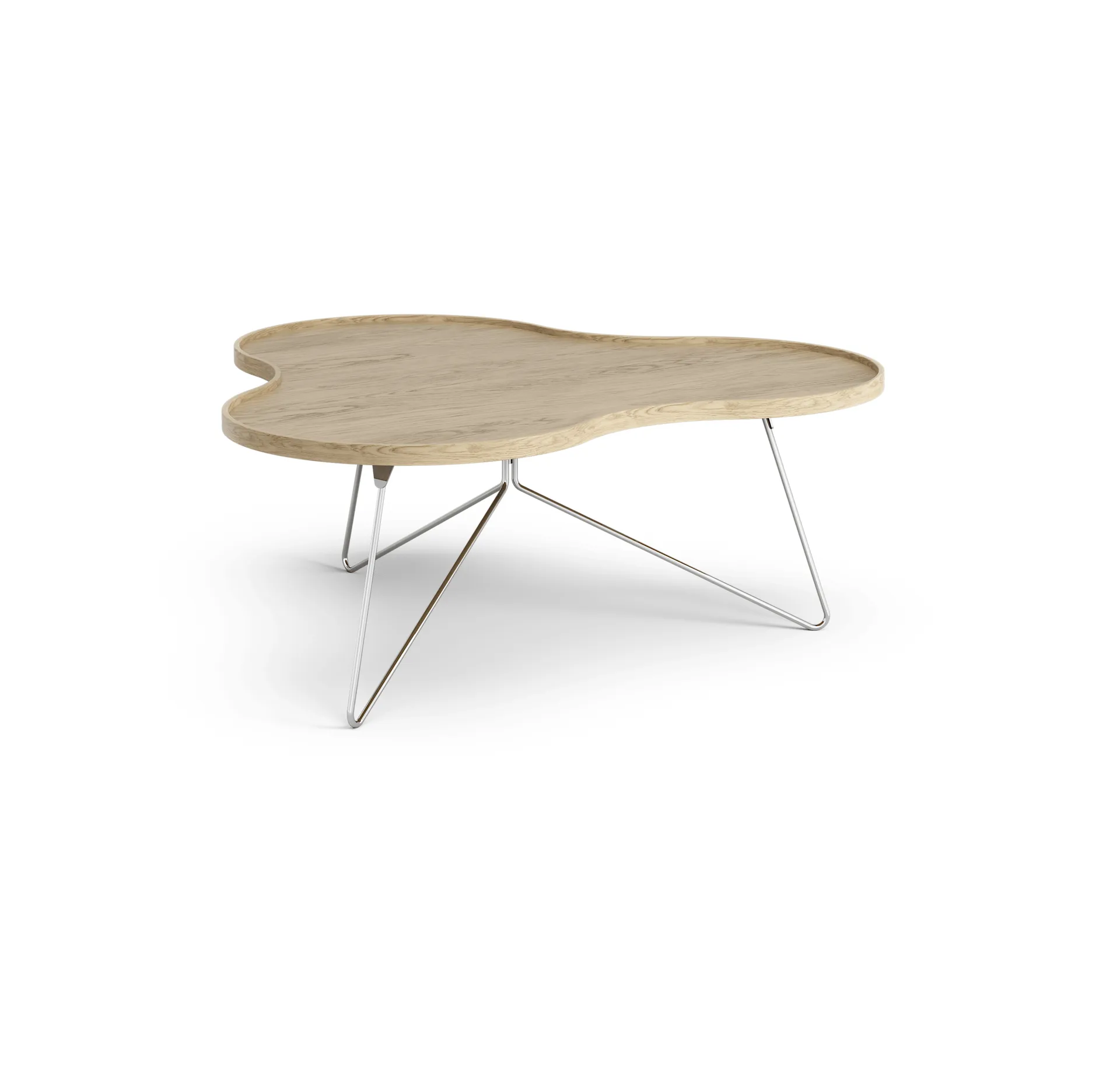Flower mono table 107x114 cm, Oak nature, 45cm, chrome base Swedese
