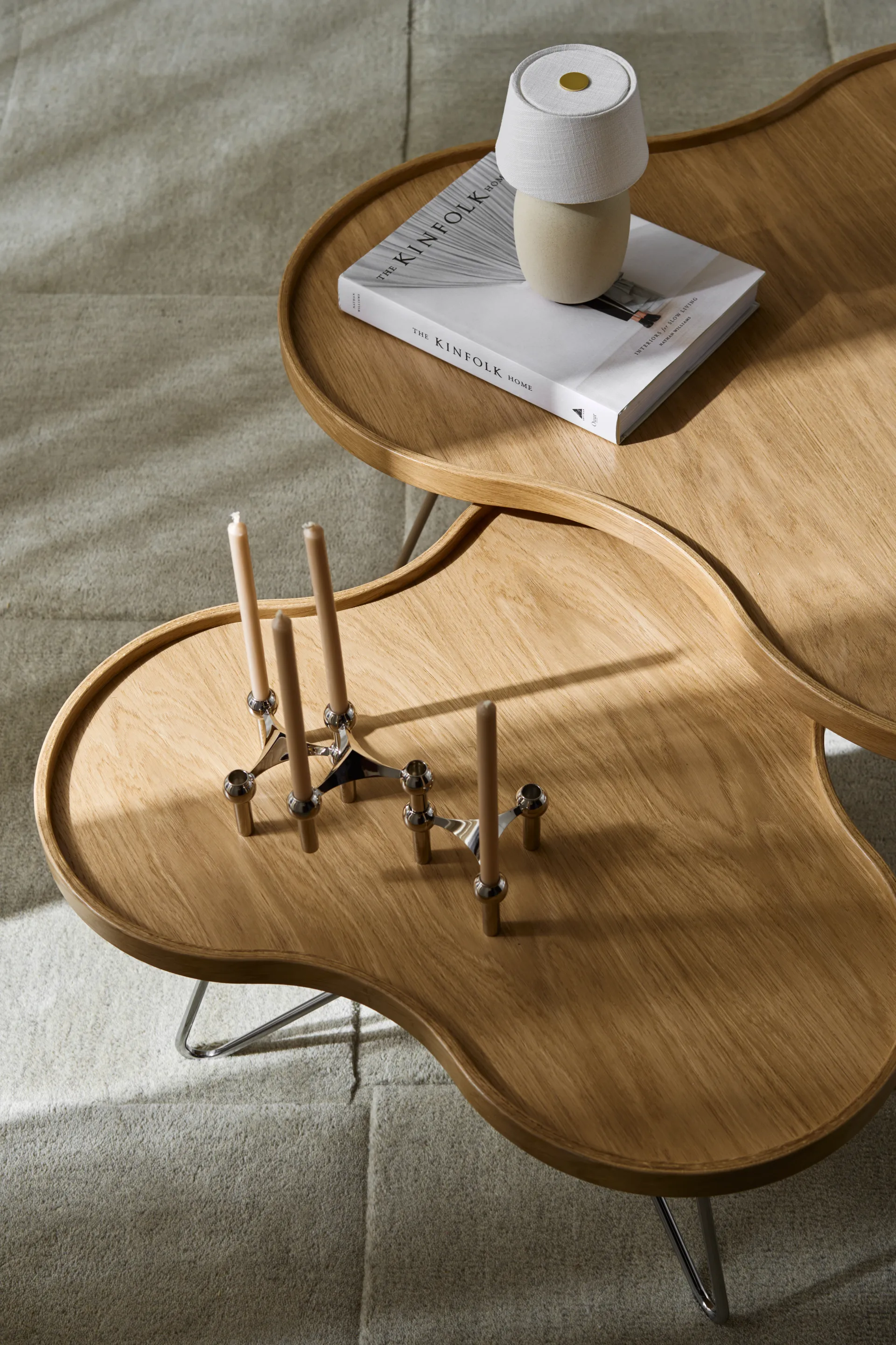 Flower mono table 84x90 cm, H45 Oak lacquered-nutmeg RAL1019 Swedese