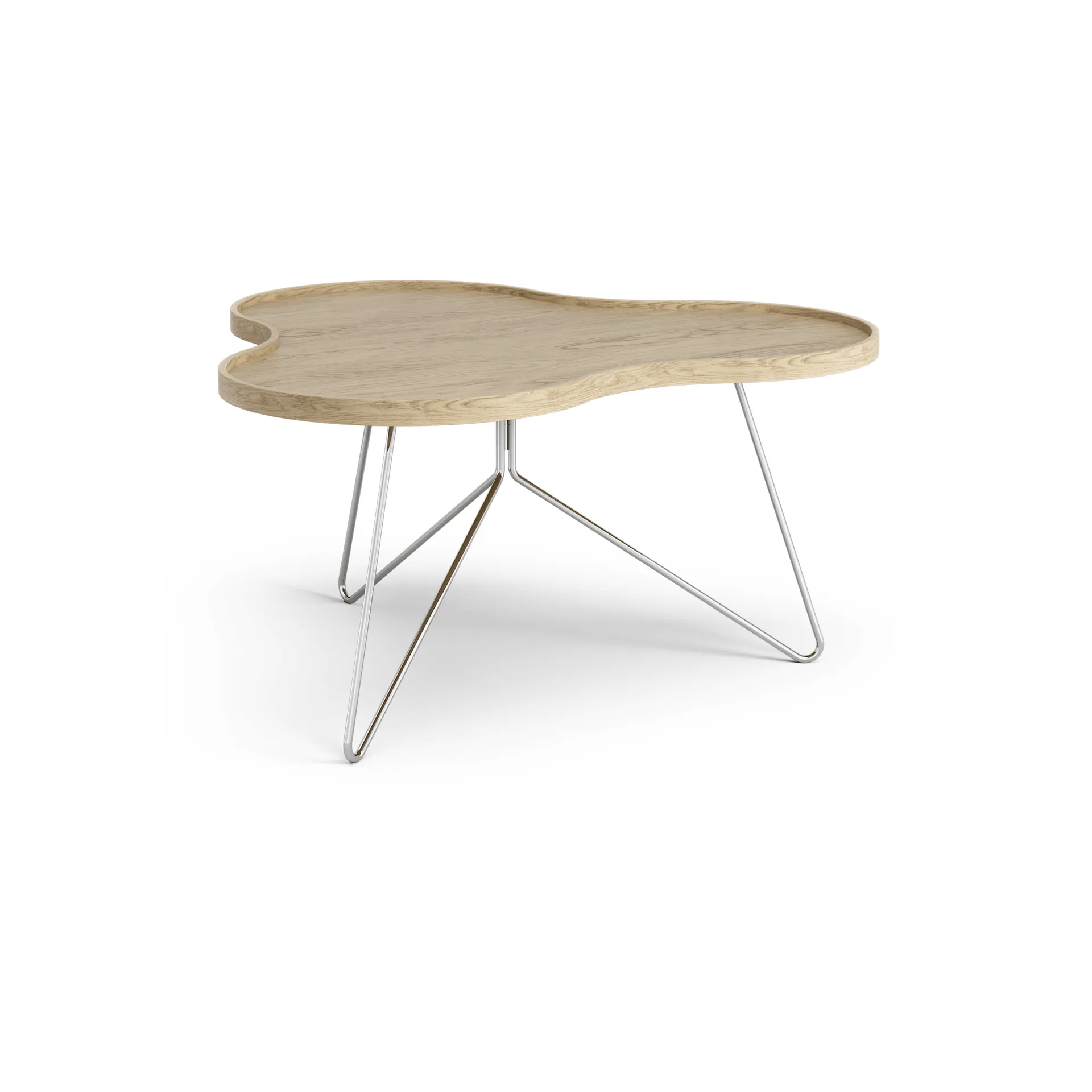 Flower mono table 84x90 cm, Oak nature, 45cm, chrome stand Swedese