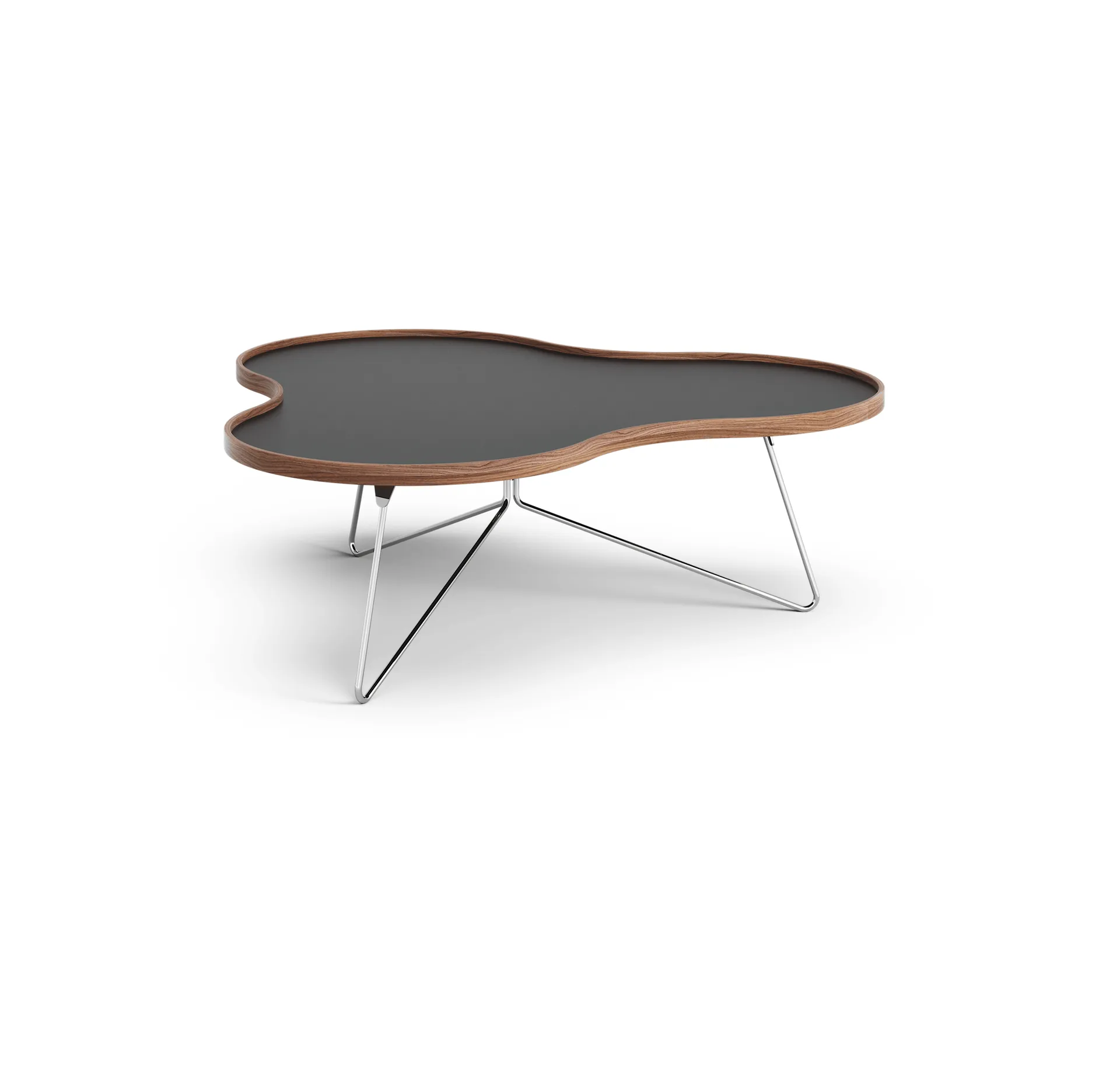 Flower table 107x114 cm, Black, 39cm, walnut edge, chrome stand Swedese