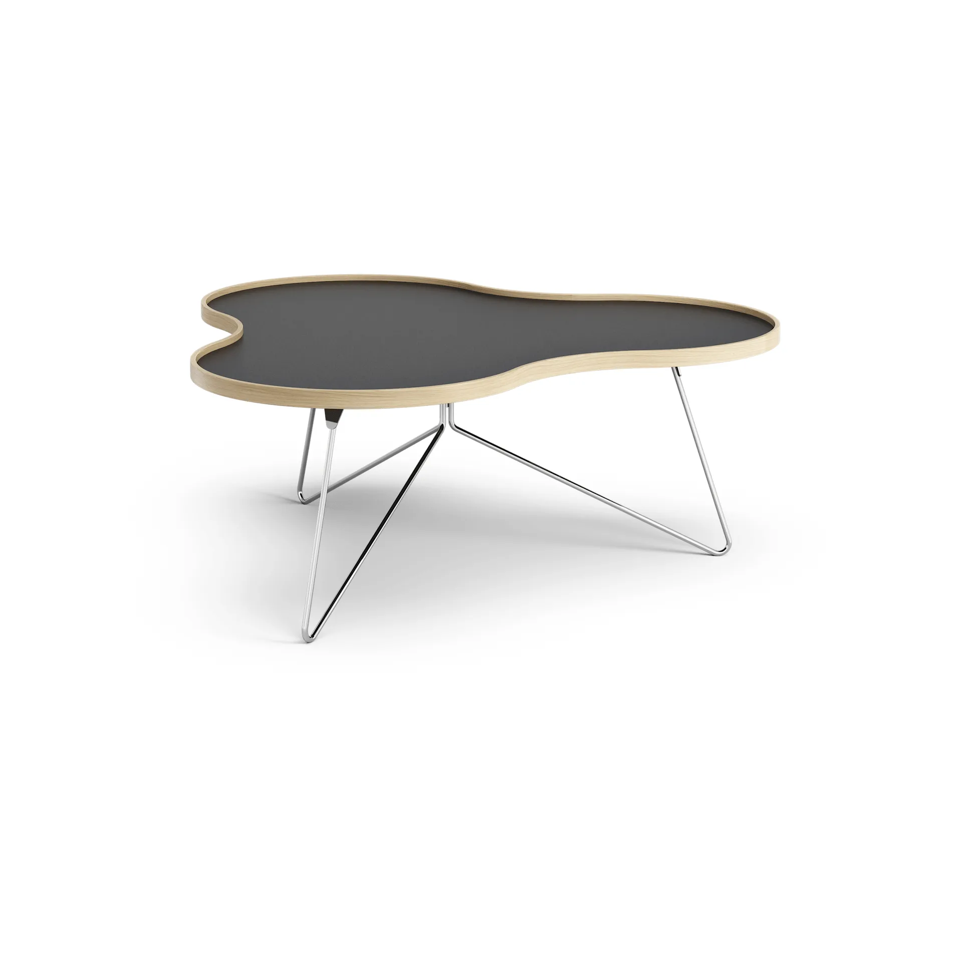 Flower table 107x114 cm, Black, 45cm, oak edge, chrome stand Swedese