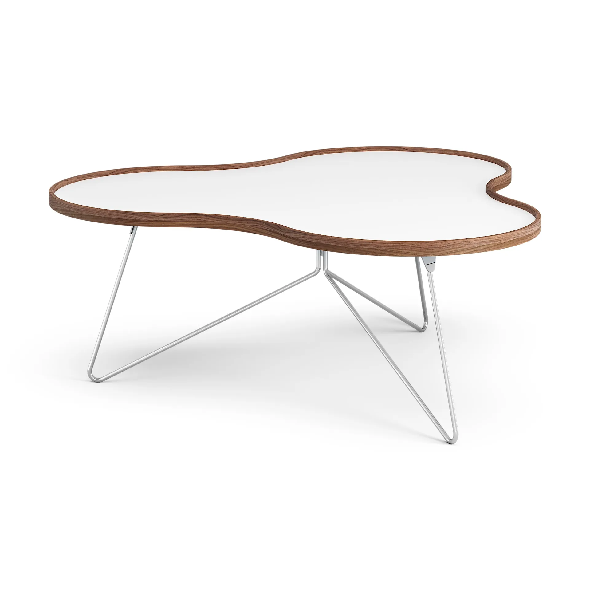 Flower table 107x114 cm, H45cm-white-walnut edge-chrome Swedese
