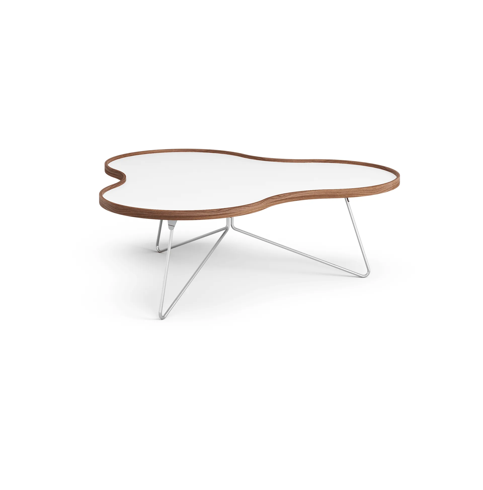 Flower table 107x114 cm, White, 39cm, walnut edge, chrome stand Swedese