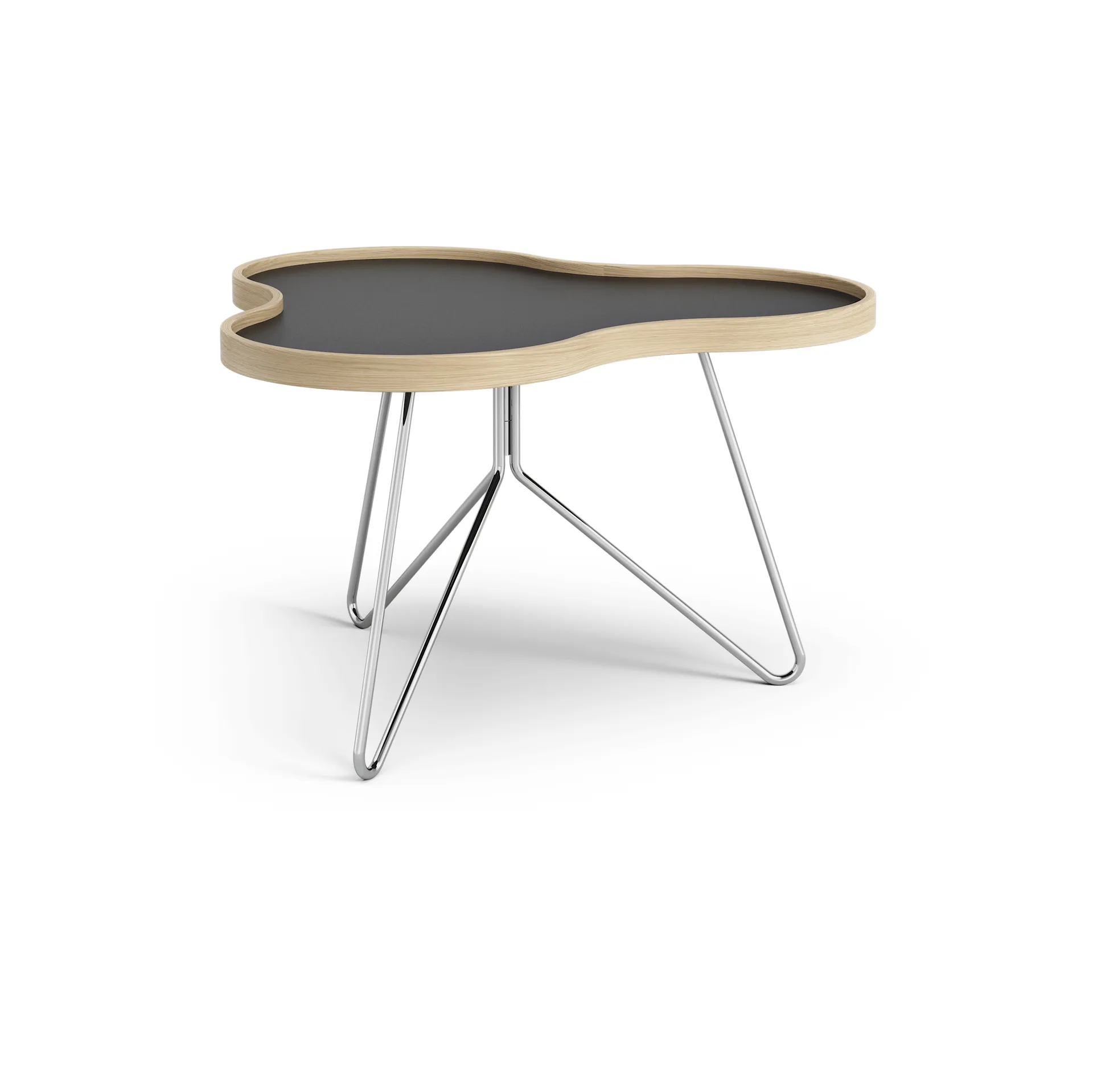 Flower table 62x66 cm, Black, 39cm, oak edge, chrome base Swedese