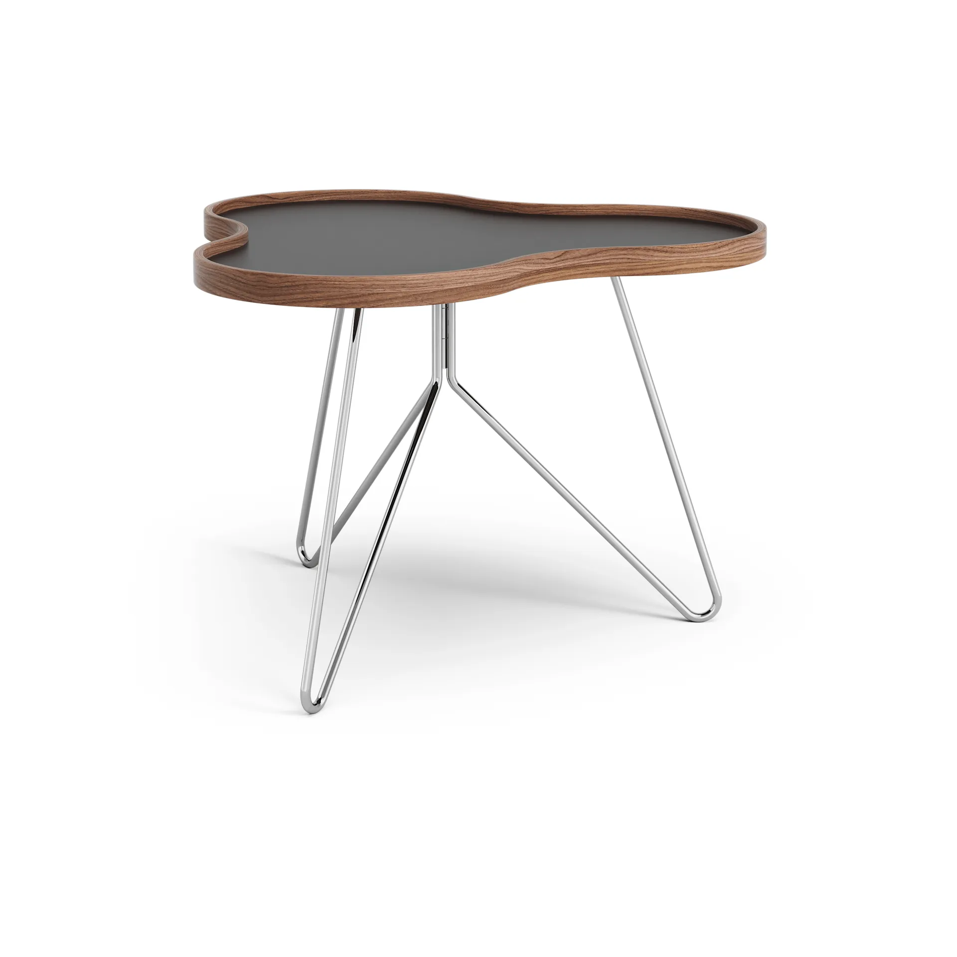 Flower table 62x66 cm, Black, 45cm, walnut edge, chrome base Swedese