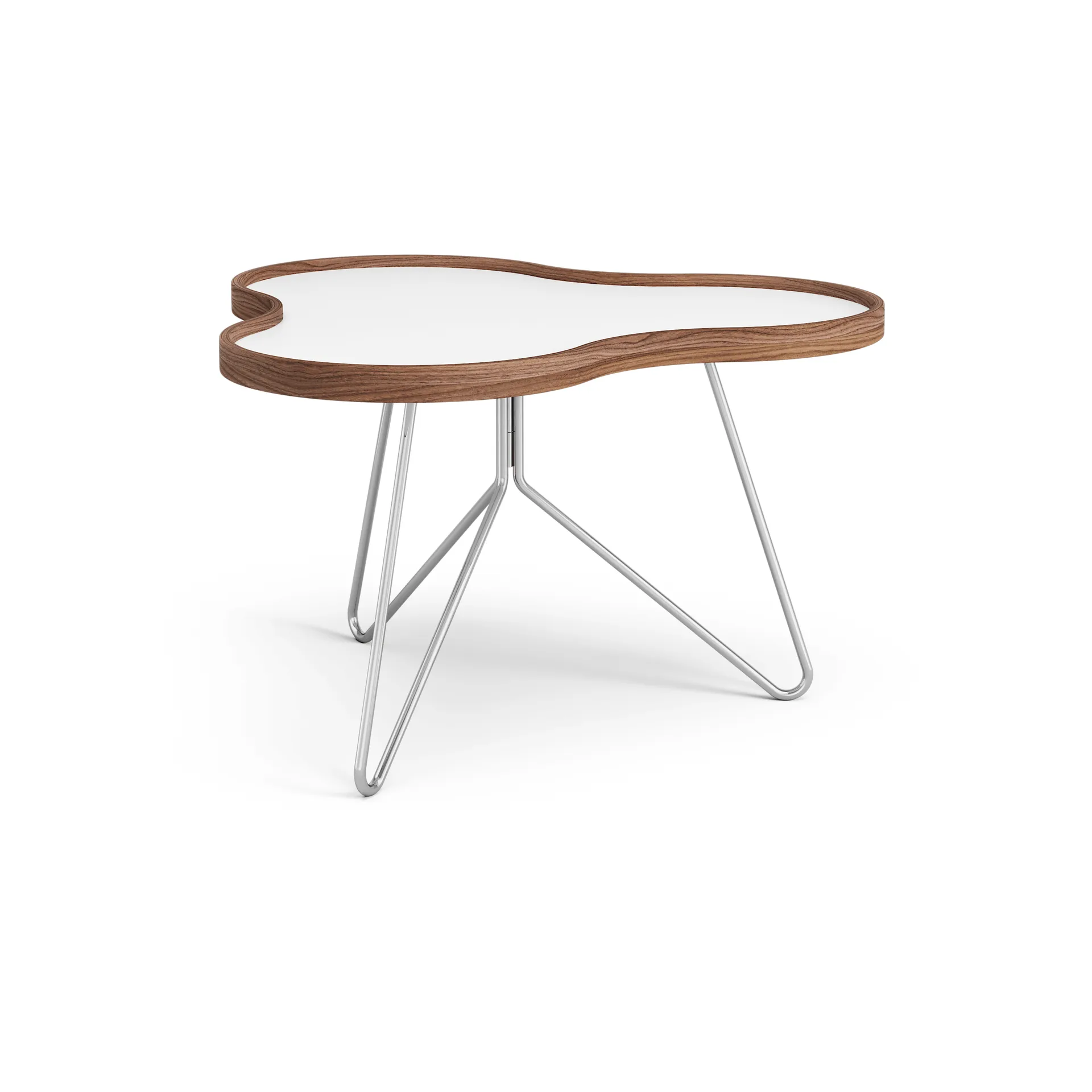 Flower table 62x66 cm, White, 39cm, walnut edge, chrome base Swedese