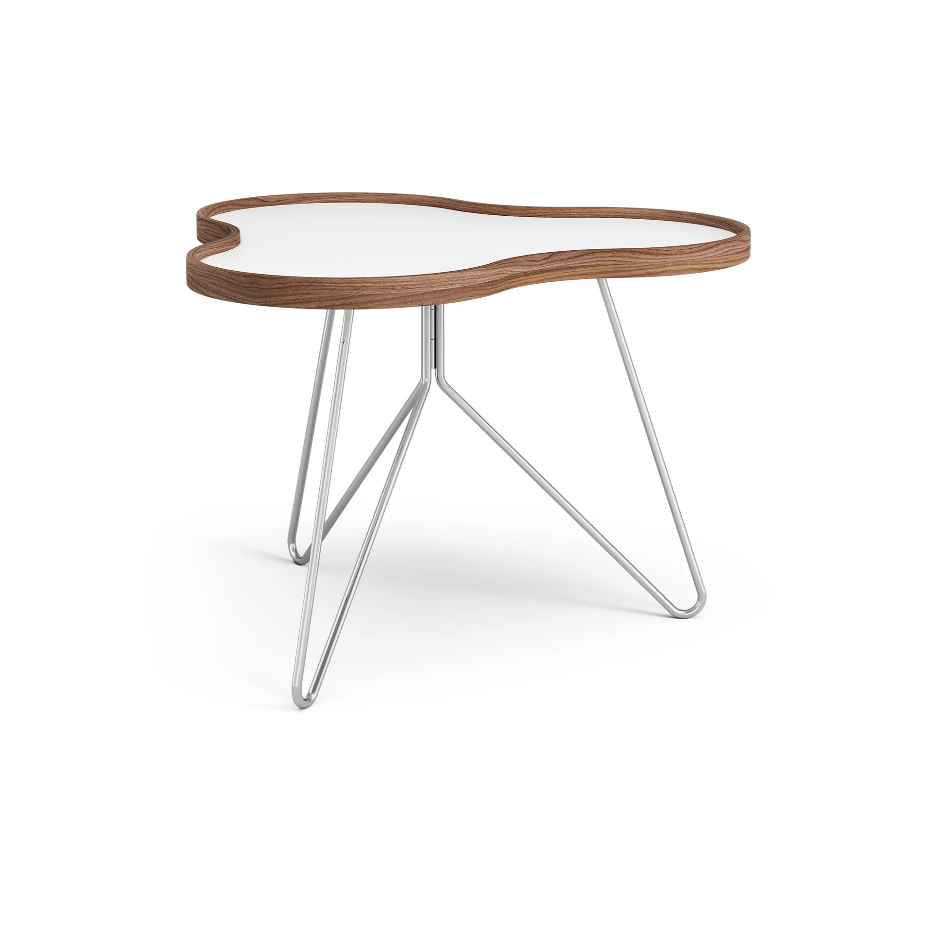 Flower table 62x66 cm, White, 45cm, walnut edge, chrome base Swedese