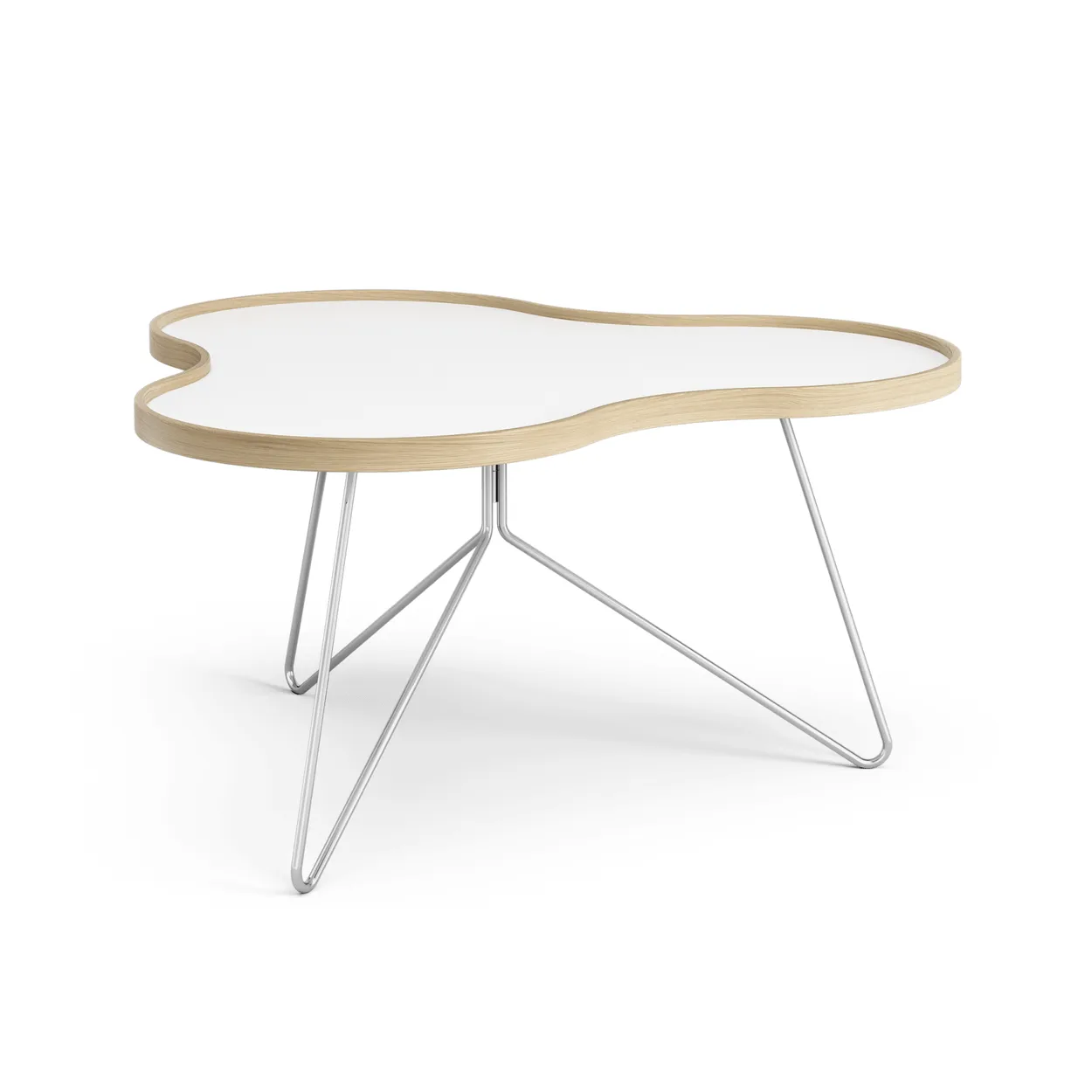 Swedese Flower table 84x90 cm 45 cm-white-oak edge-chrome