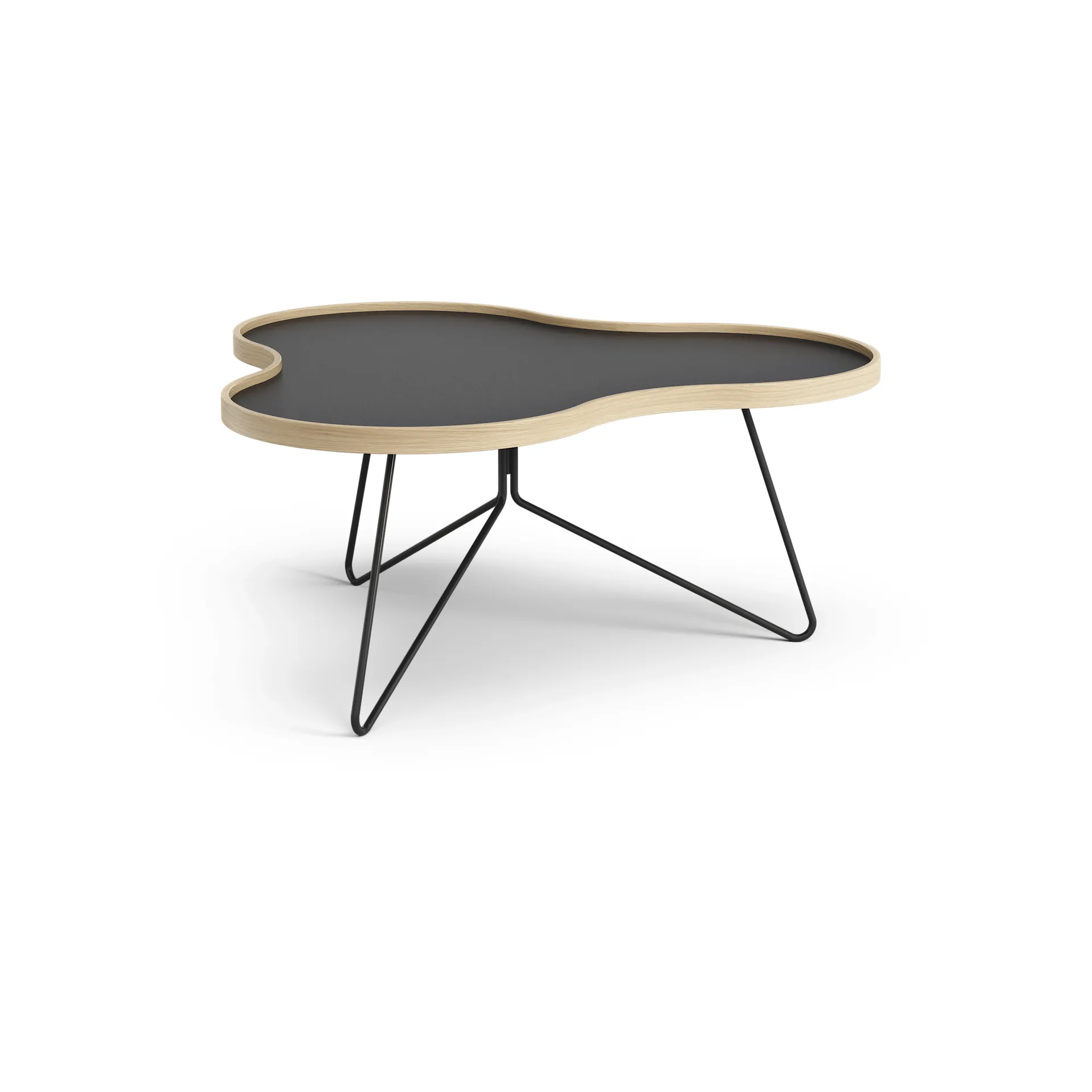 Flower table 84x90 cm, Black, 39cm, oak edge, black base Swedese