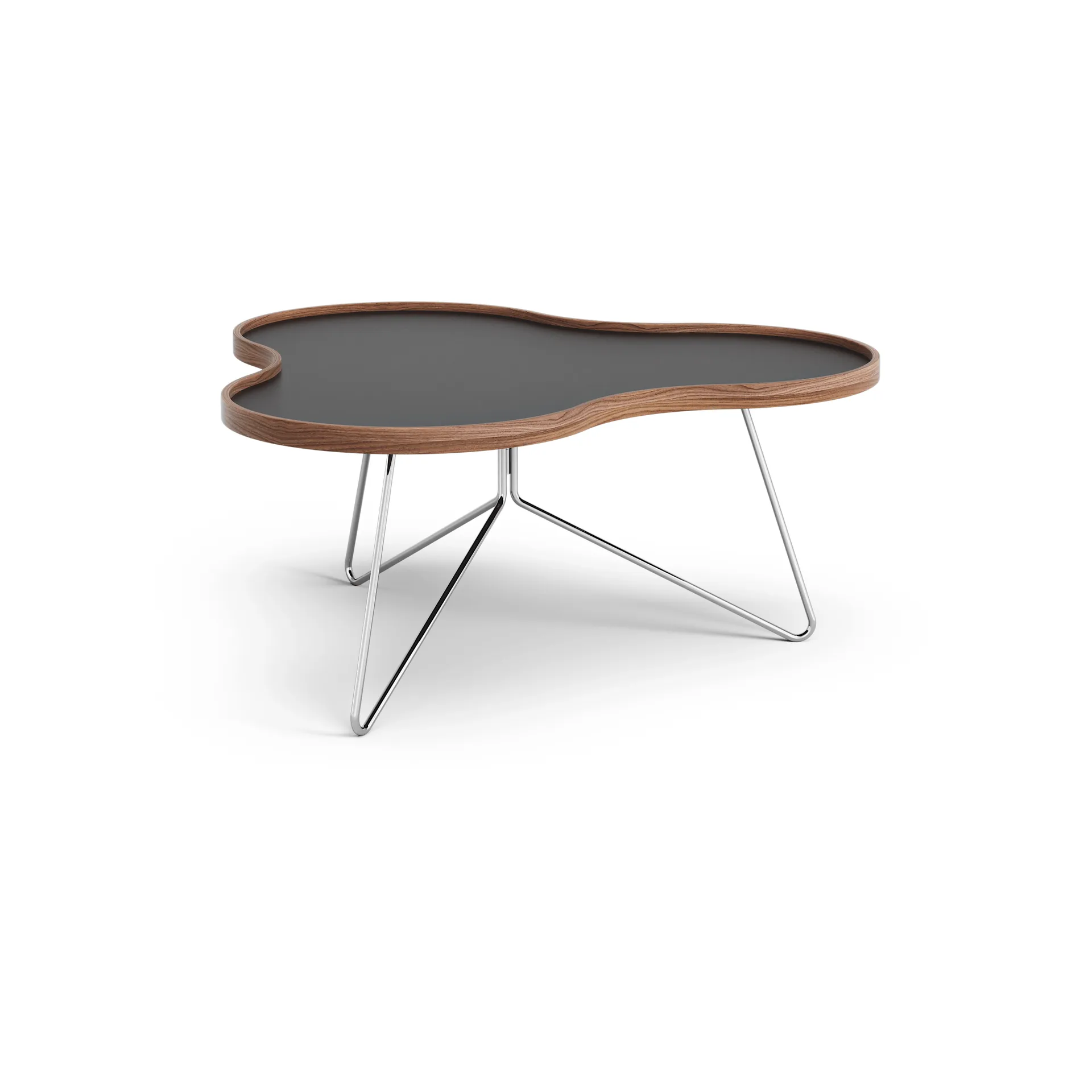 Flower table 84x90 cm, Black, 39cm, walnut edge, chrome base Swedese