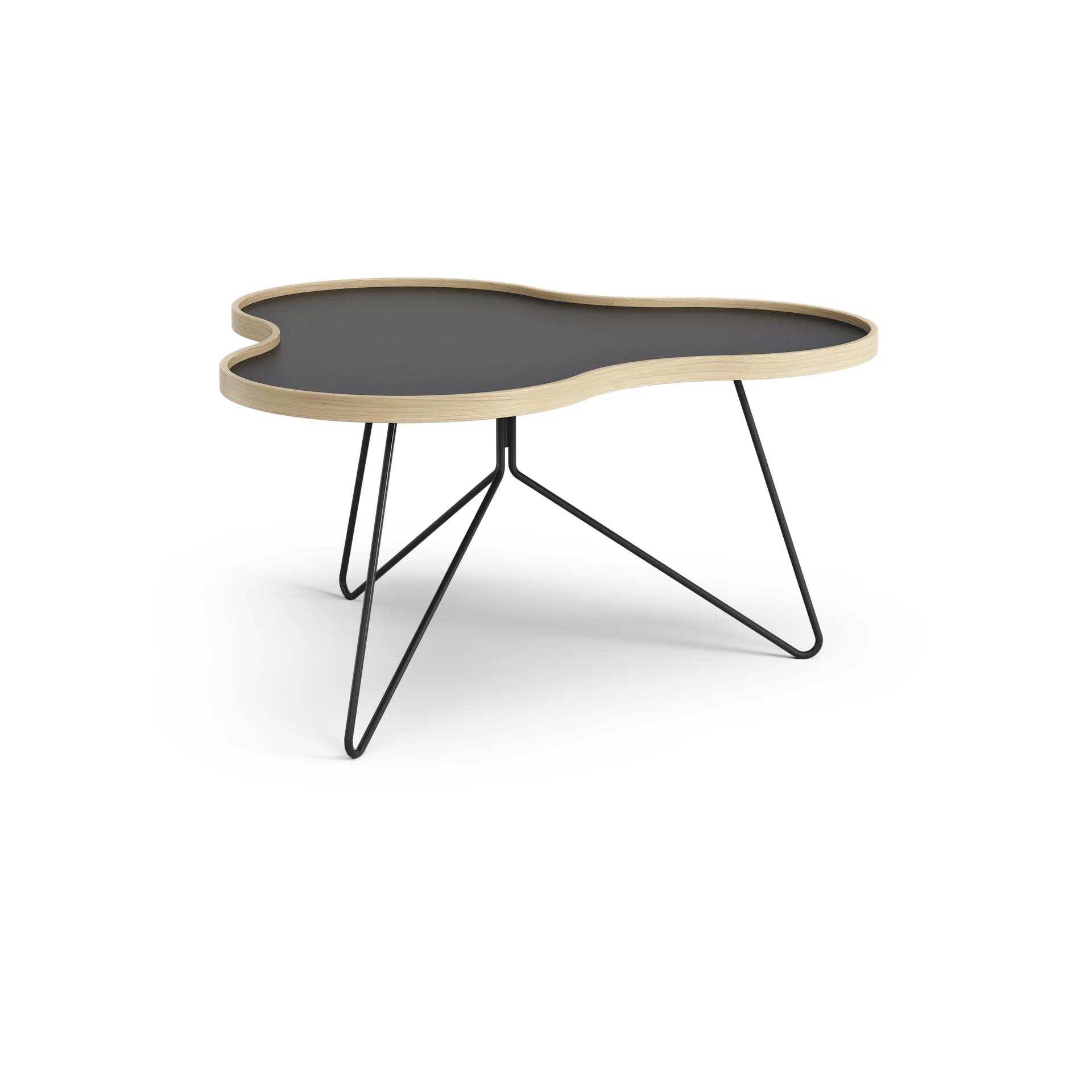 Flower table 84x90 cm, Black, 45cm, oak edge, black base Swedese