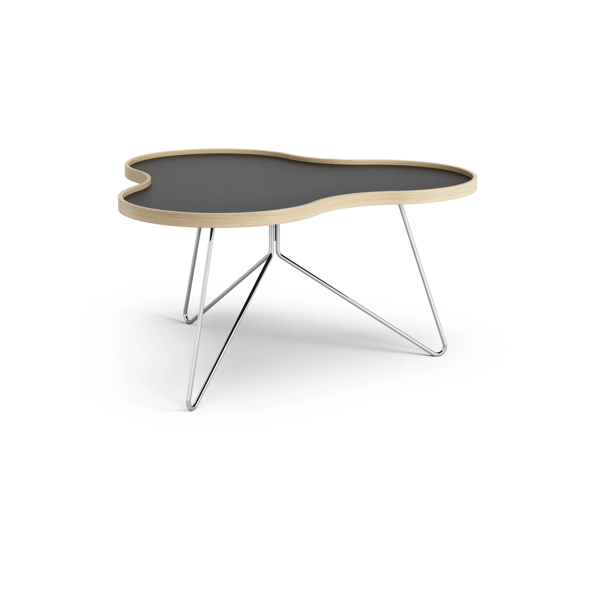 Flower table 84x90 cm, Black, 45cm, oak edge, chrome base Swedese