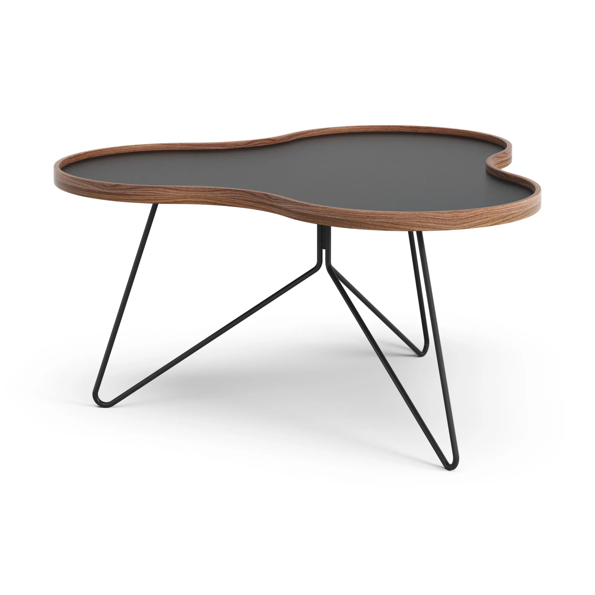 Flower table 84x90 cm, H45-black-walnut edge-black stativ Swedese
