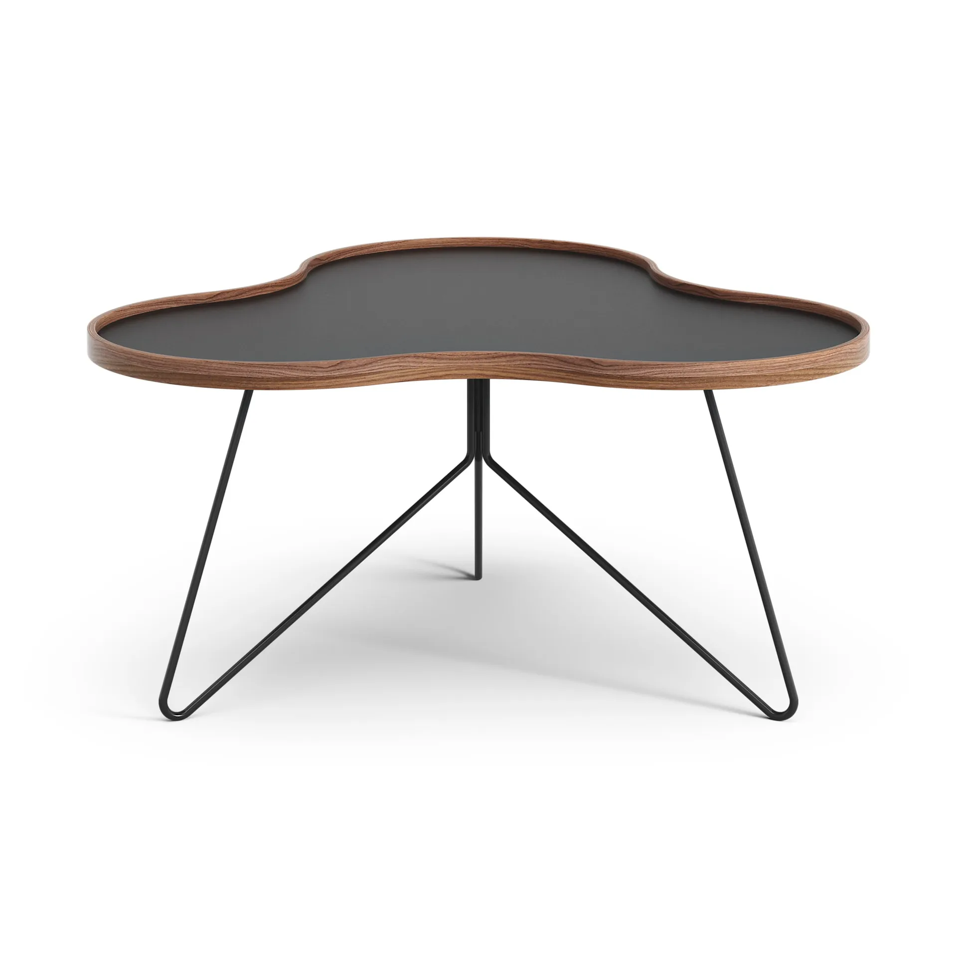Flower table 84x90 cm, H45-black-walnut edge-black stativ Swedese