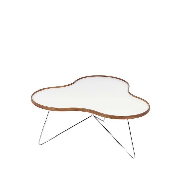Flower table 84x90 cm - White, 39cm, walnut edge, chrome base - Swedese