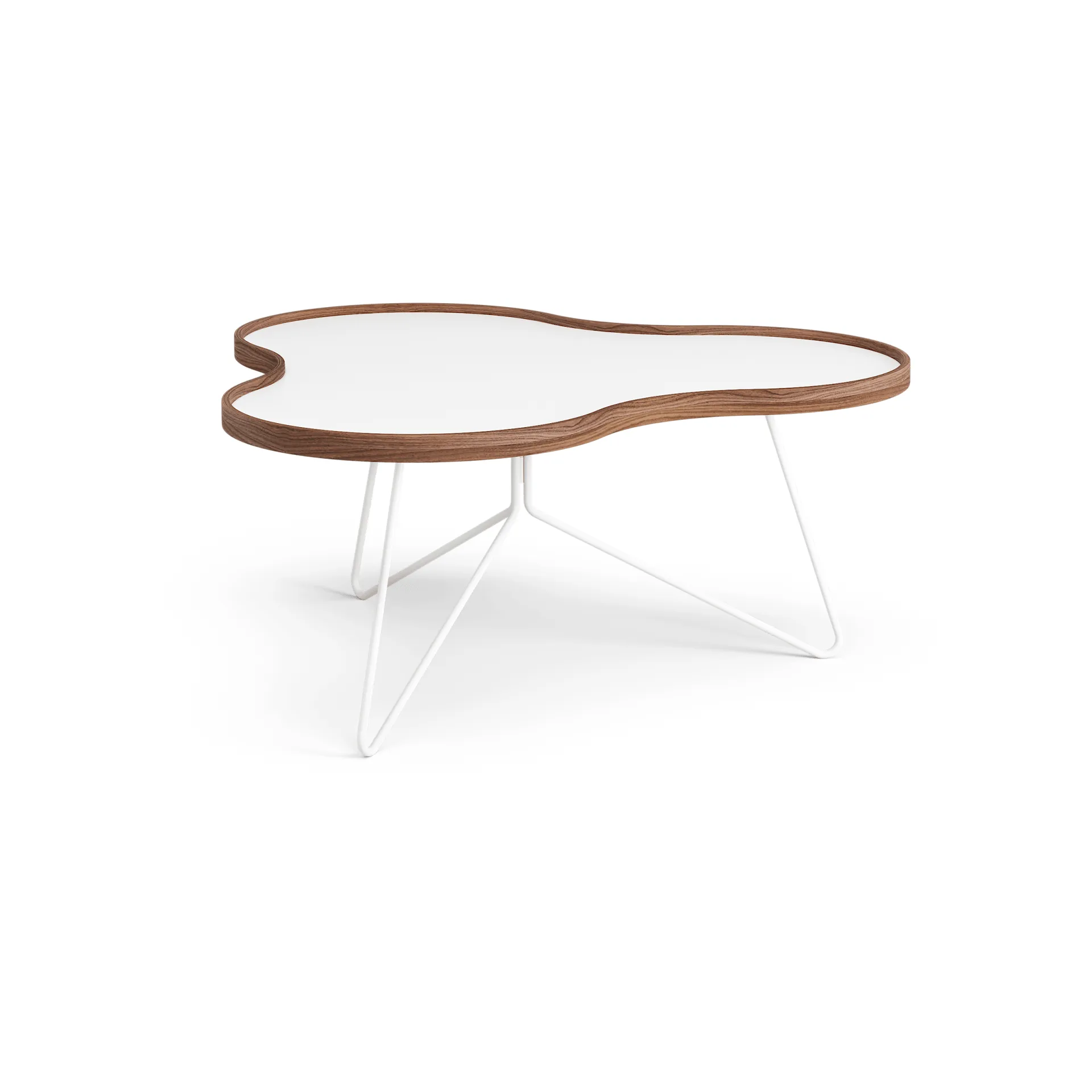 Flower table 84x90 cm, White, 39cm, walnut edge, white base Swedese