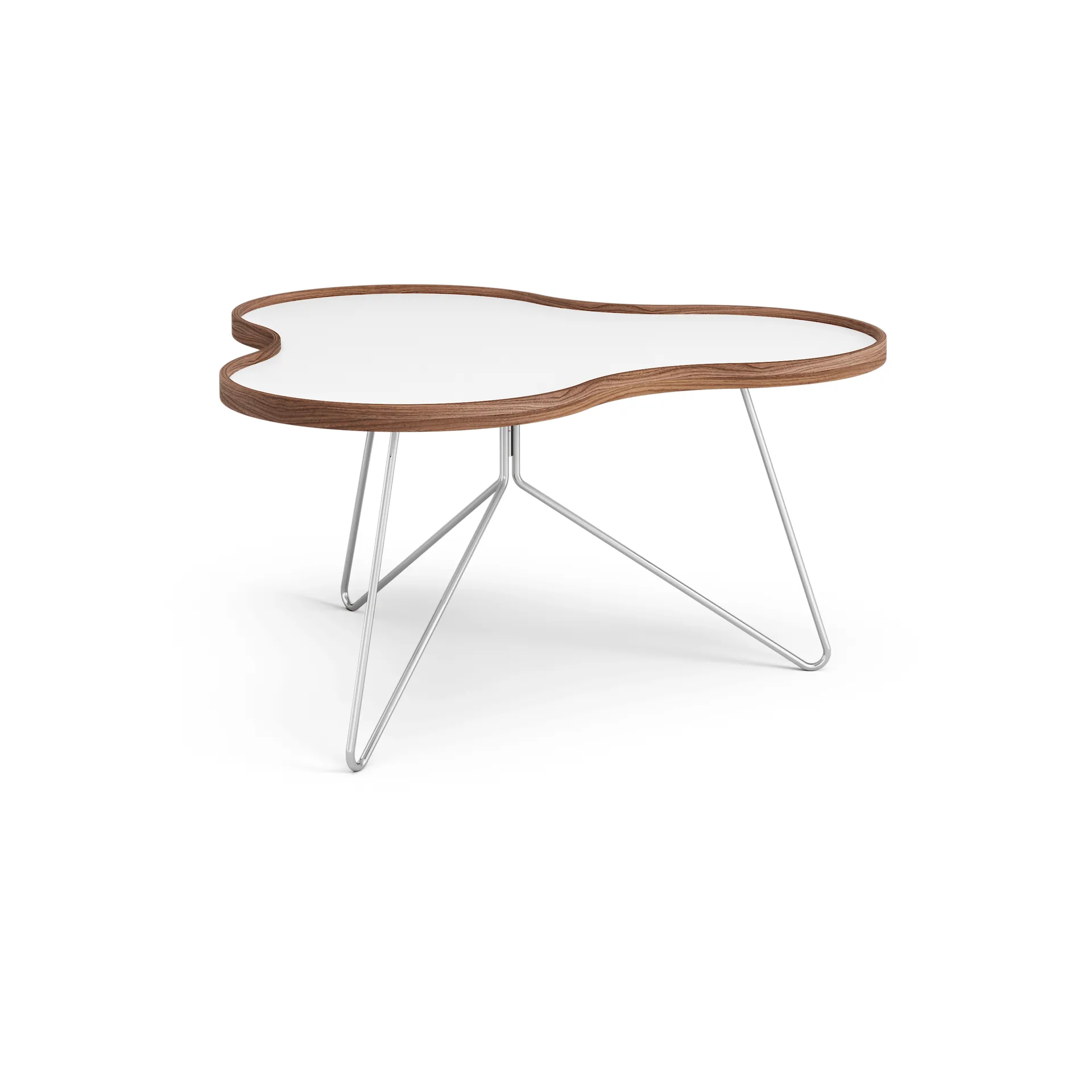 Flower table 84x90 cm, White, 45cm, walnut edge, chrome base Swedese