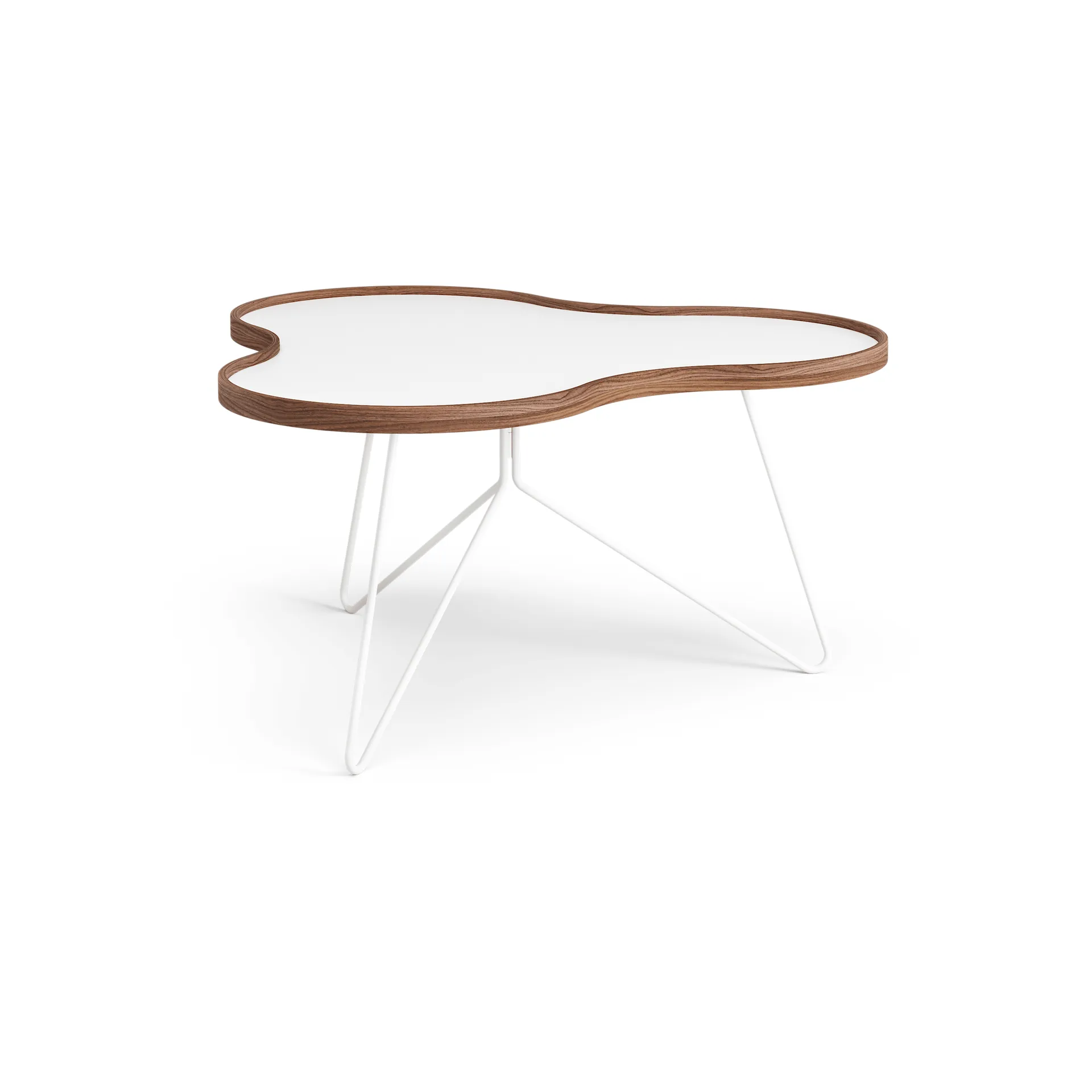 Flower table 84x90 cm, White, 45cm, walnut edge, white base Swedese