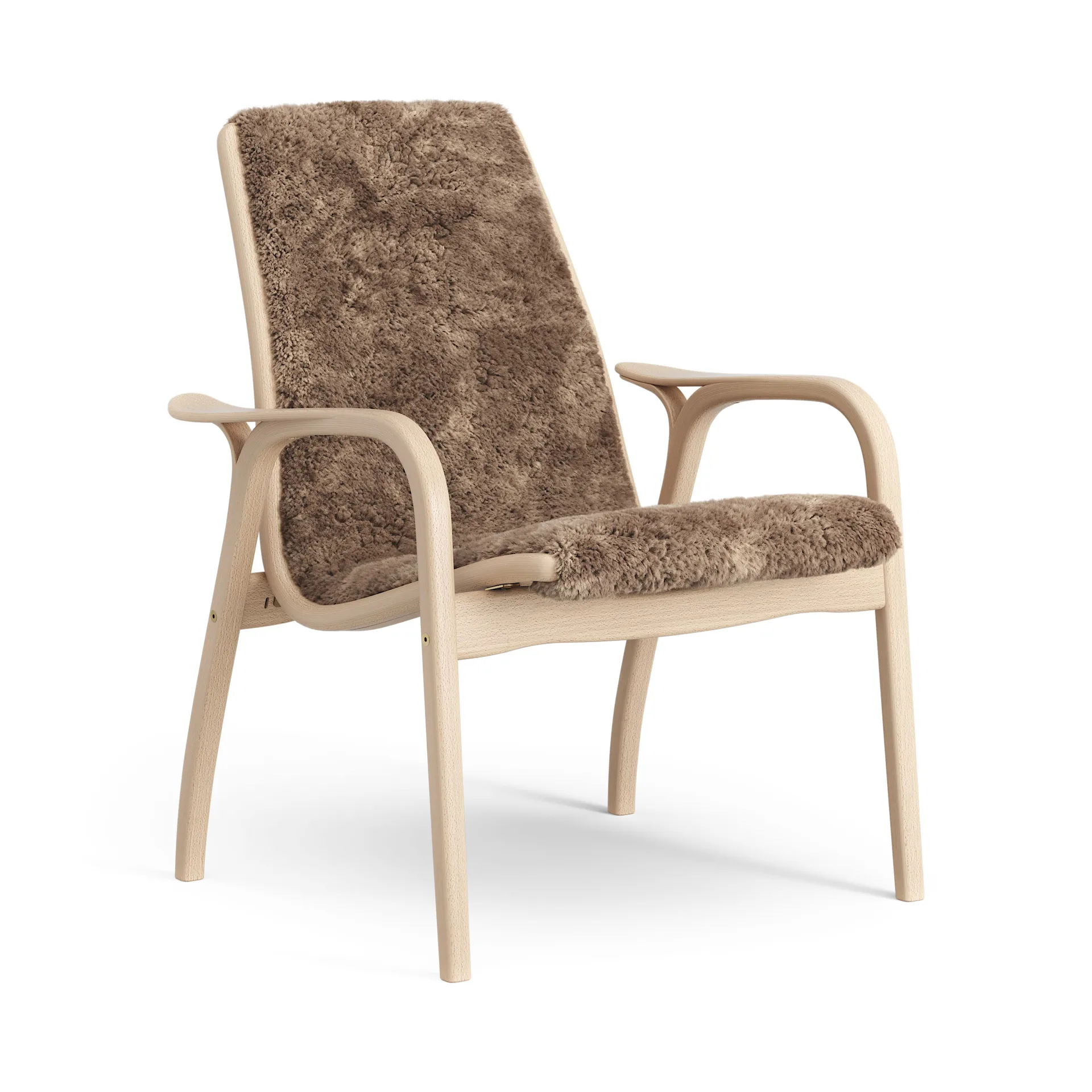 Laminett arm chair laquered beech/sheep skin, Sahara (nougat brown) Swedese