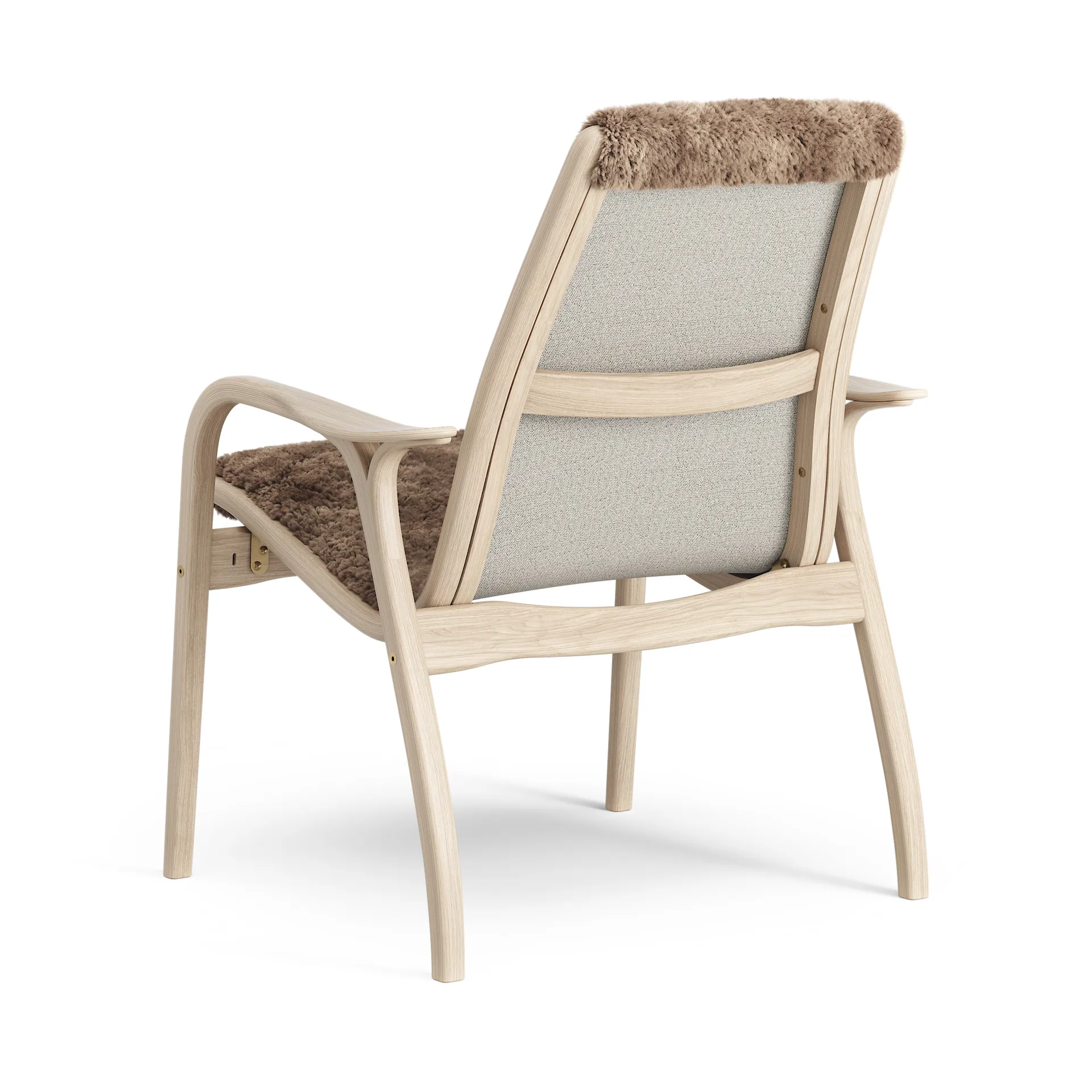 Laminett arm chair white pigmented oak/sheep skin, Sahara (nougat brown) Swedese