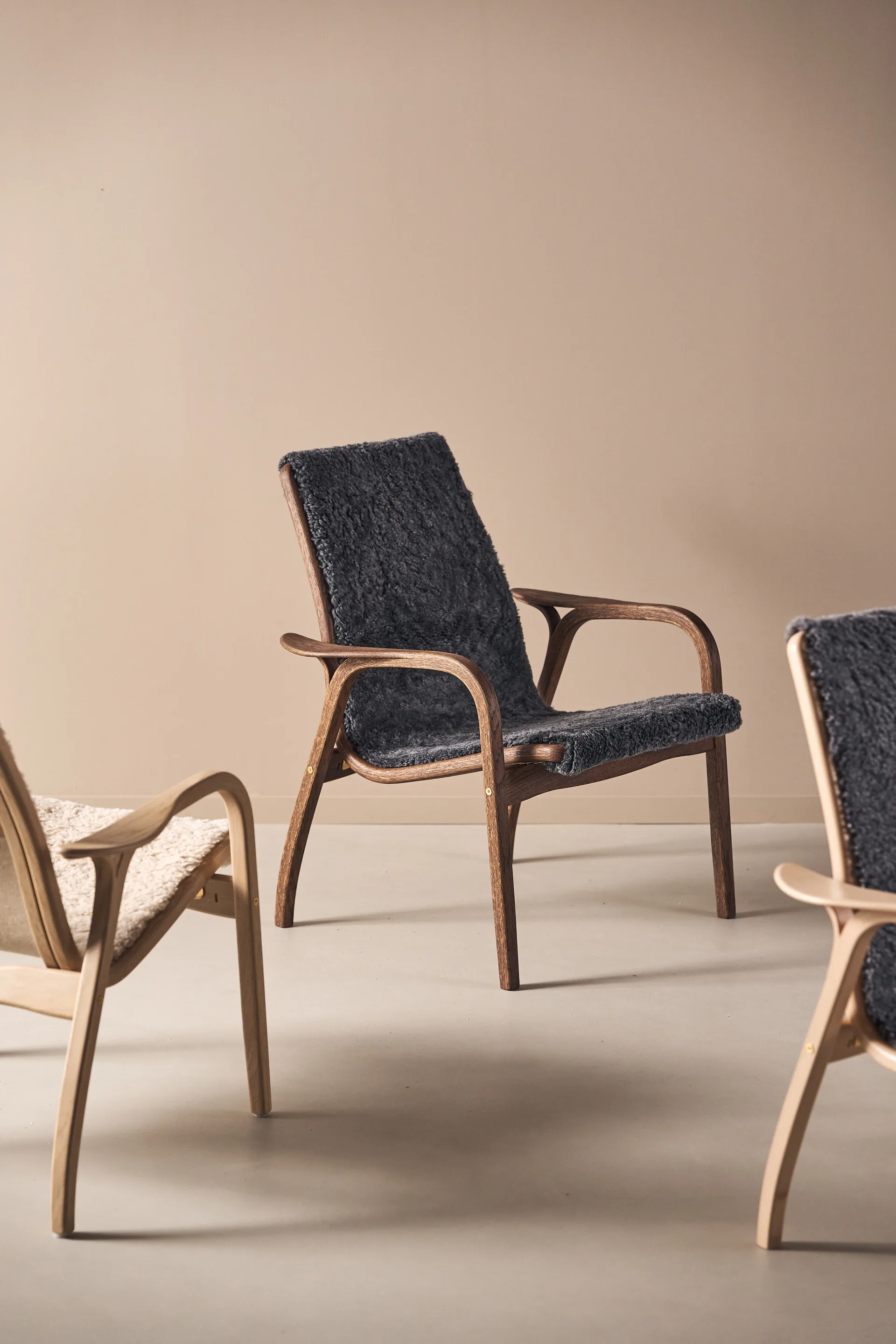 Laminett armchair oak/sheepskin Special Edition, Rubio Monocoat Chocolate-Charcoal Swedese