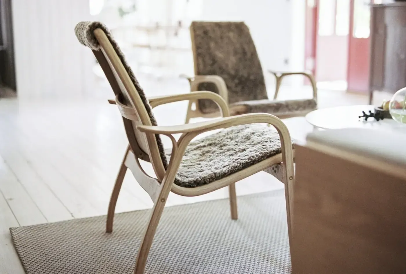 Laminett armchair, Sheepskin Charcoal-lacquered beech Swedese