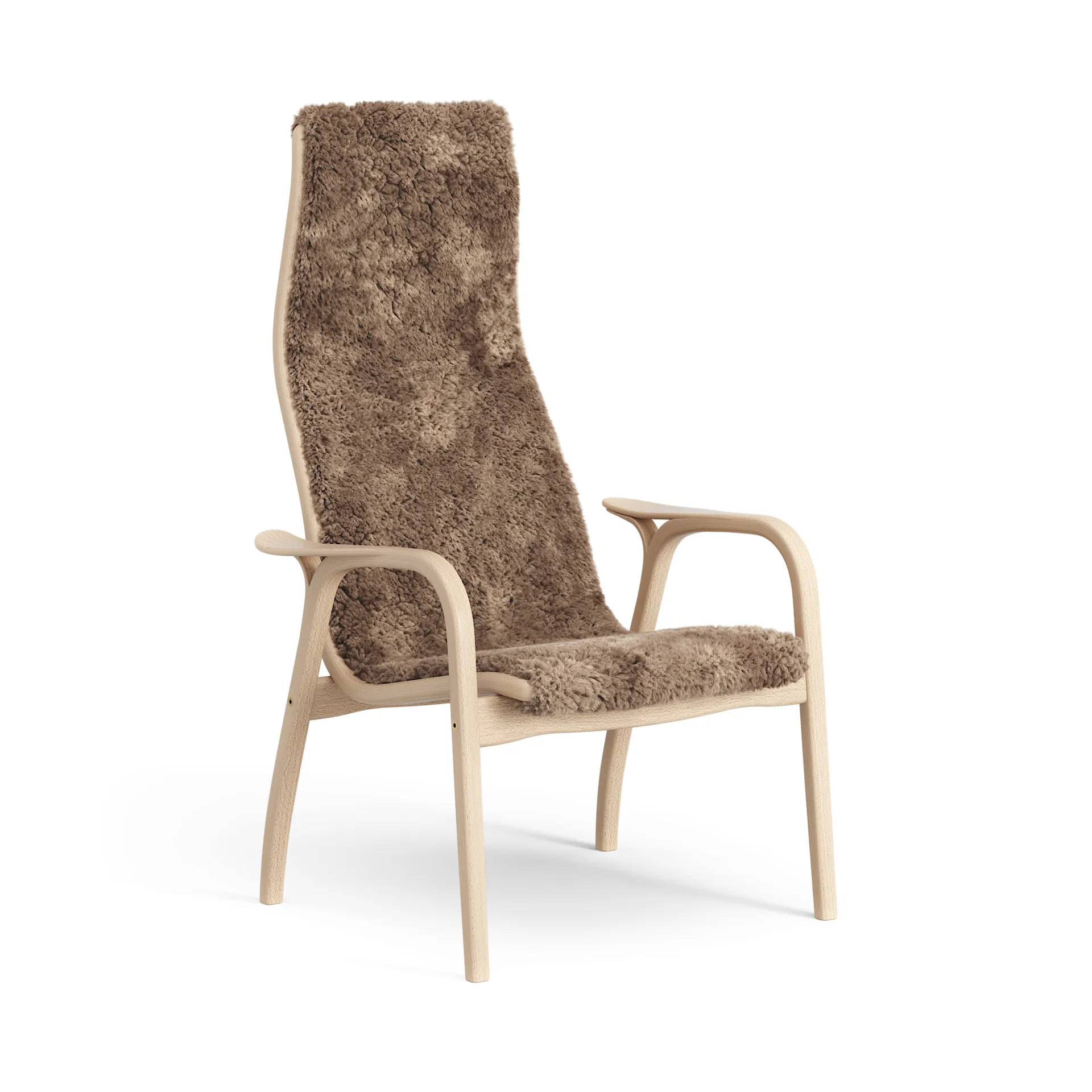 Lamini children's arm chair laquered beech/sheep skin, Sahara (nougat brown) Swedese