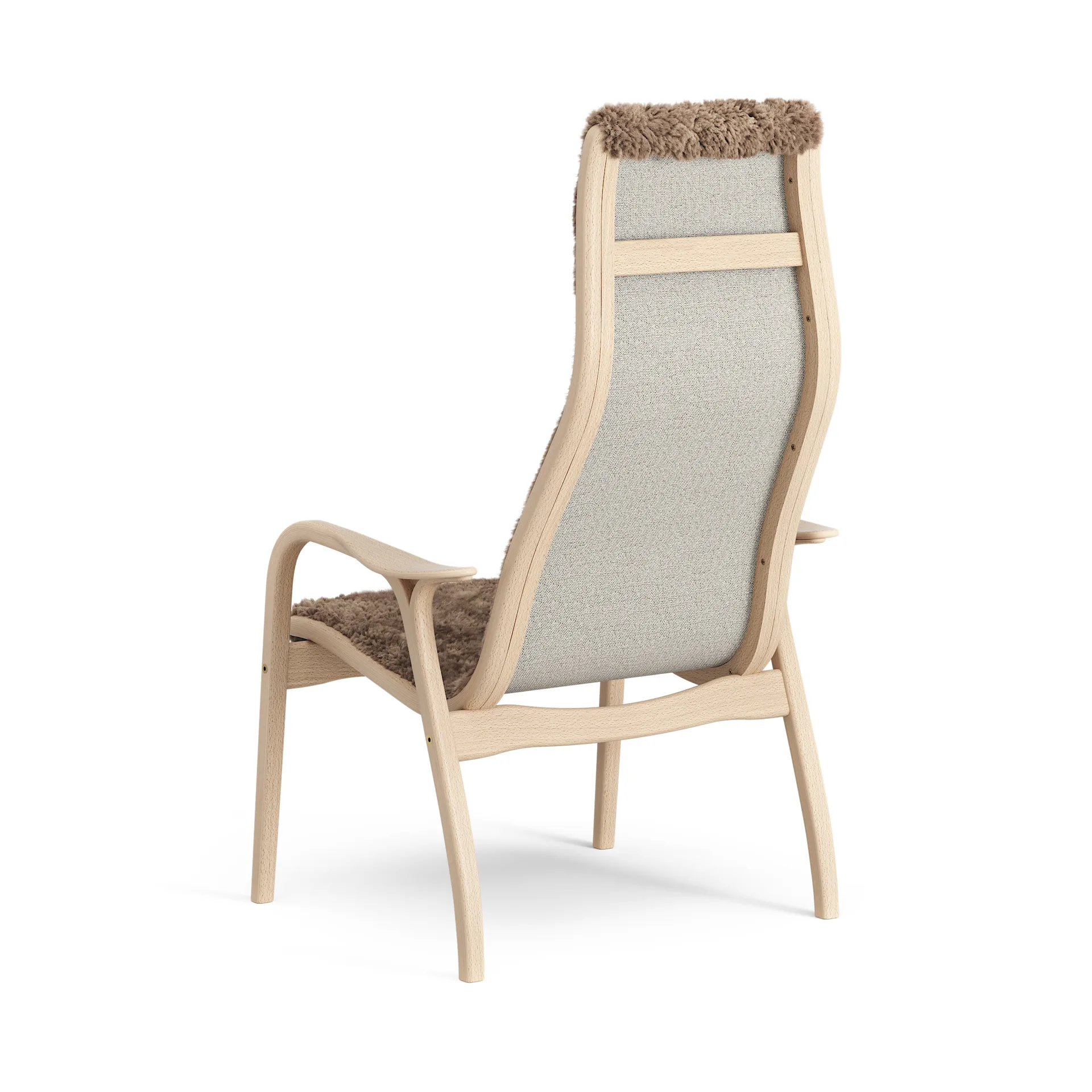 Lamini children's arm chair laquered beech/sheep skin, Sahara (nougat brown) Swedese
