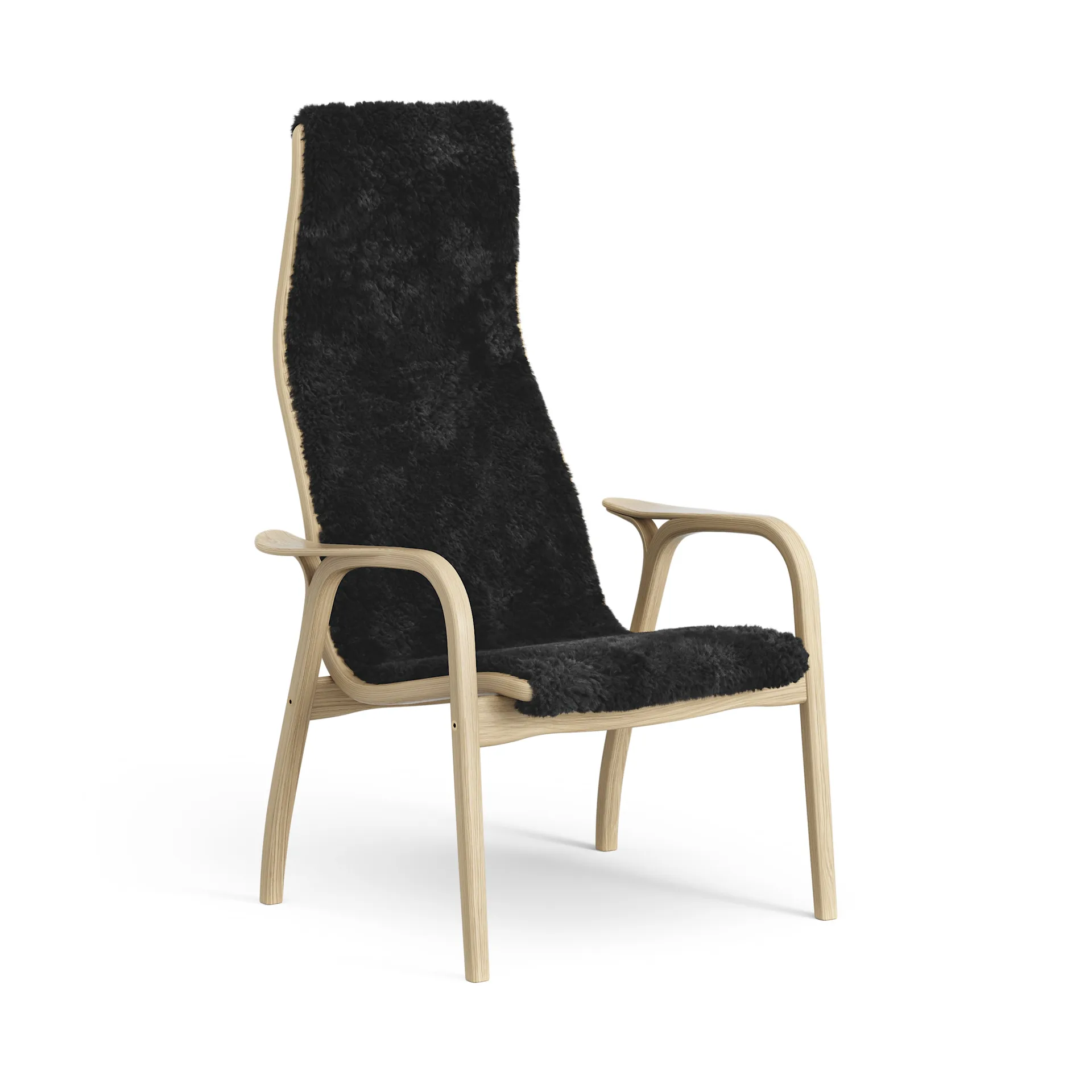 Lamini children's arm chair laquered oak/sheep skin, Black (black) Swedese
