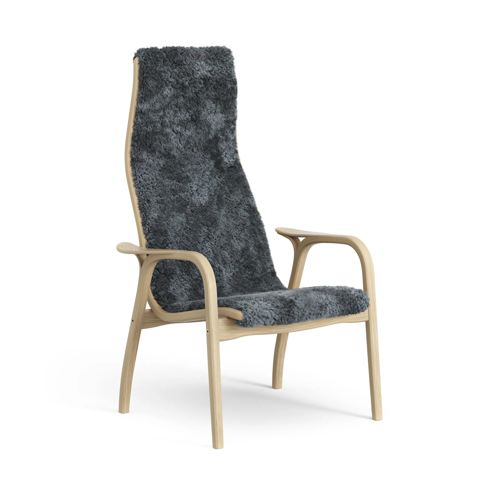 Lamini children's arm chair laquered oak/sheep skin, Charcoal (dark grey) Swedese
