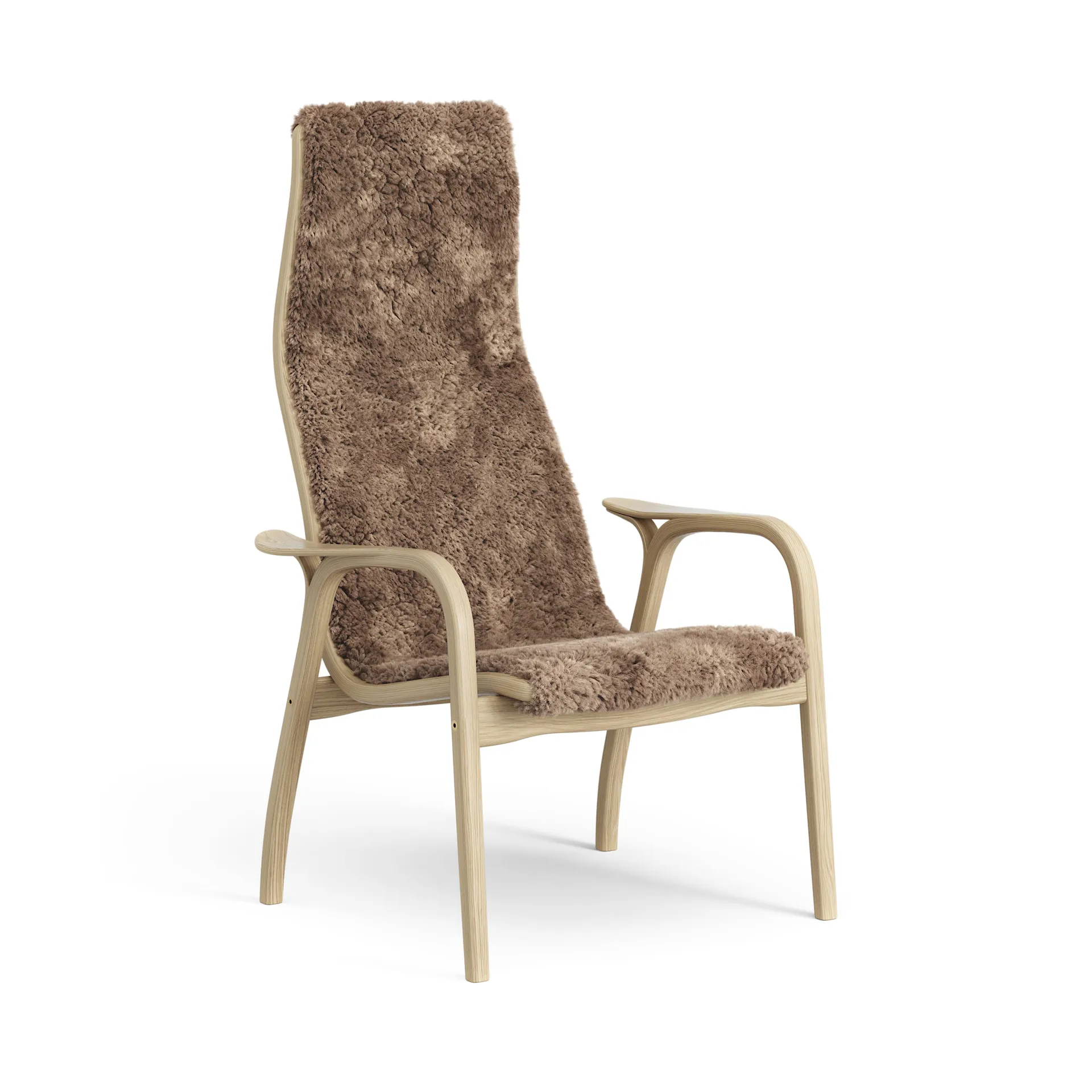 Lamini children's arm chair laquered oak/sheep skin, Sahara (nougat brown) Swedese
