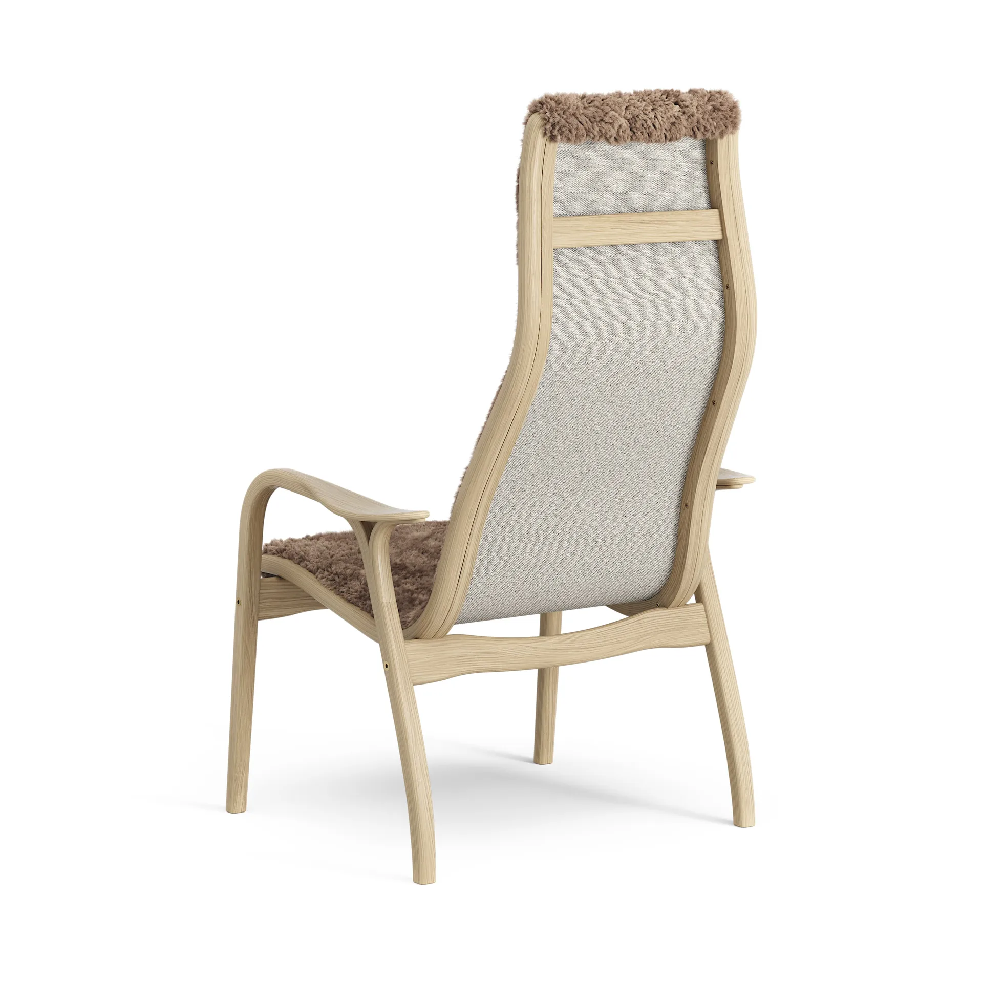 Lamini children's arm chair laquered oak/sheep skin, Sahara (nougat brown) Swedese