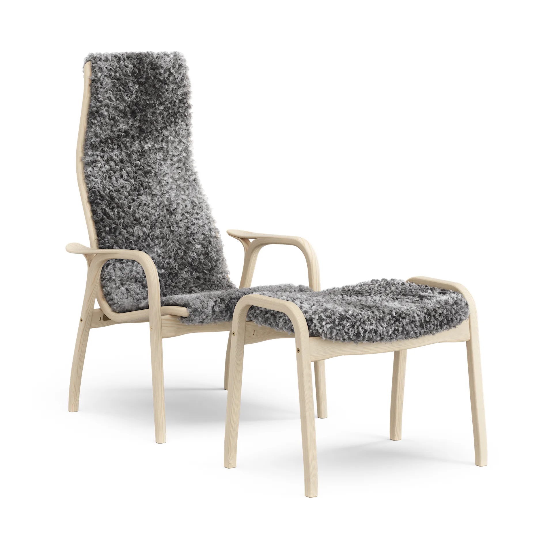 Lamino Anniversary Edition armchair and footstool, White pine-Gotlandic sheepskin Swedese