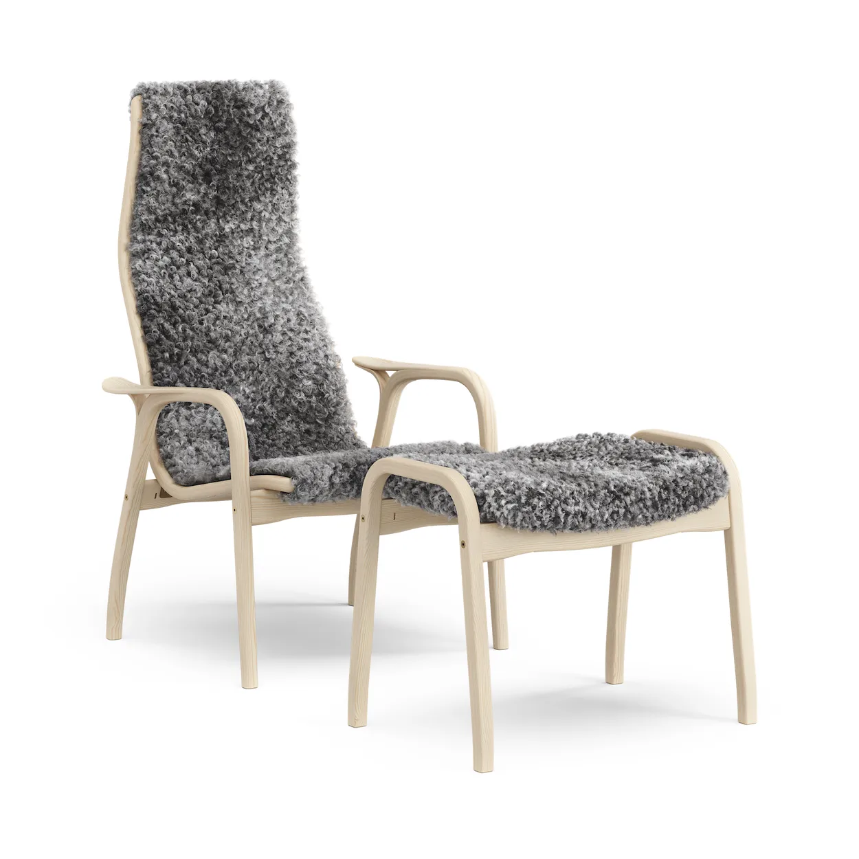 Swedese Lamino Anniversary Edition armchair and footstool White pine-Gotlandic sheepskin