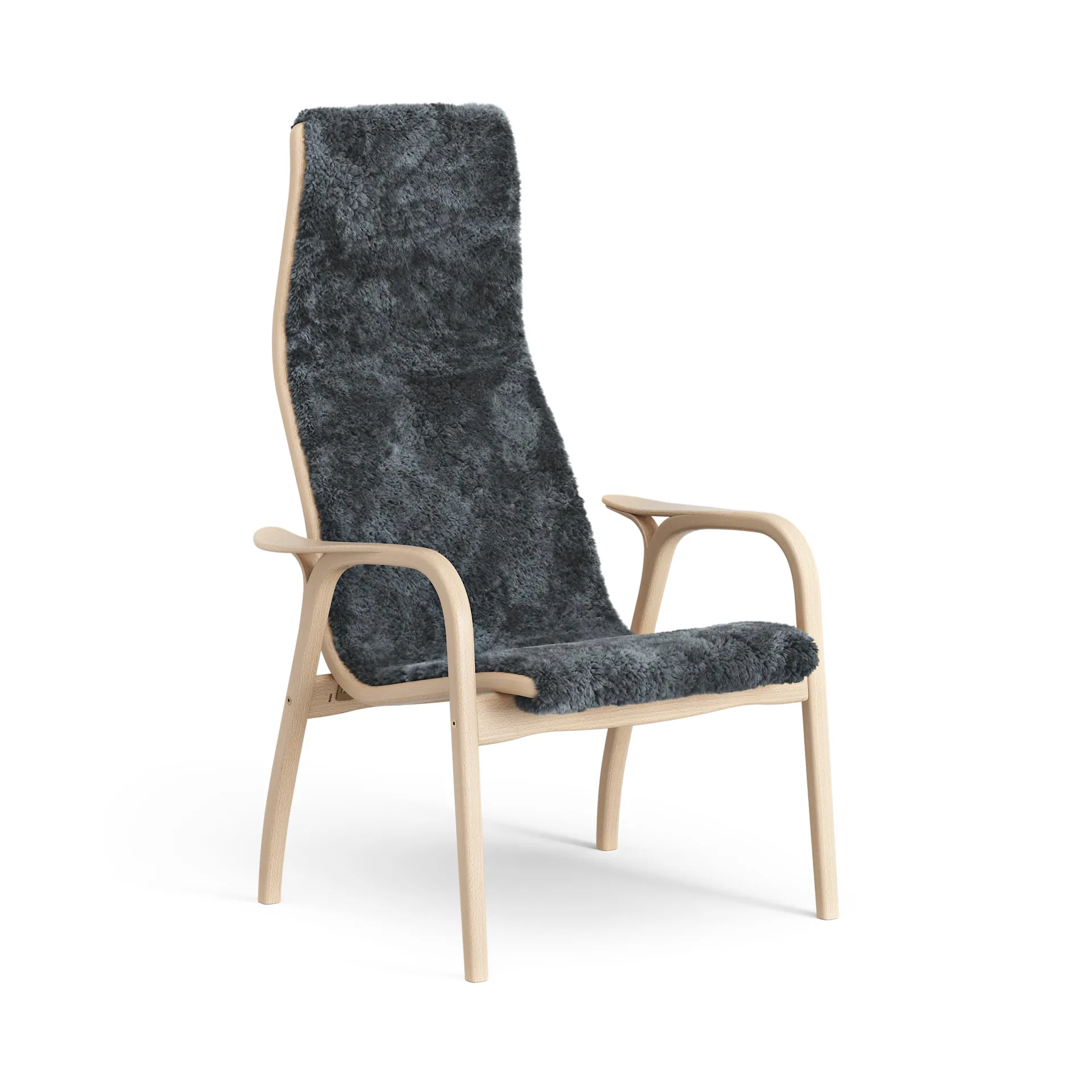 Lamino arm chair laquered beech/sheep skin, Charcoal (dark grey) Swedese