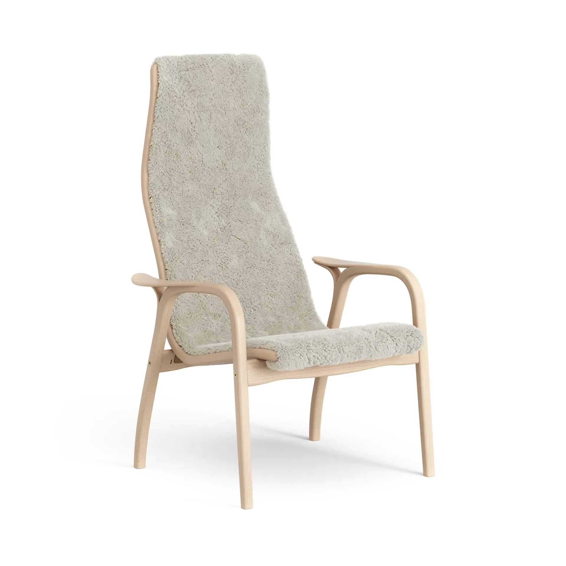 Lamino arm chair laquered beech/sheep skin, Moonlight (beige) Swedese